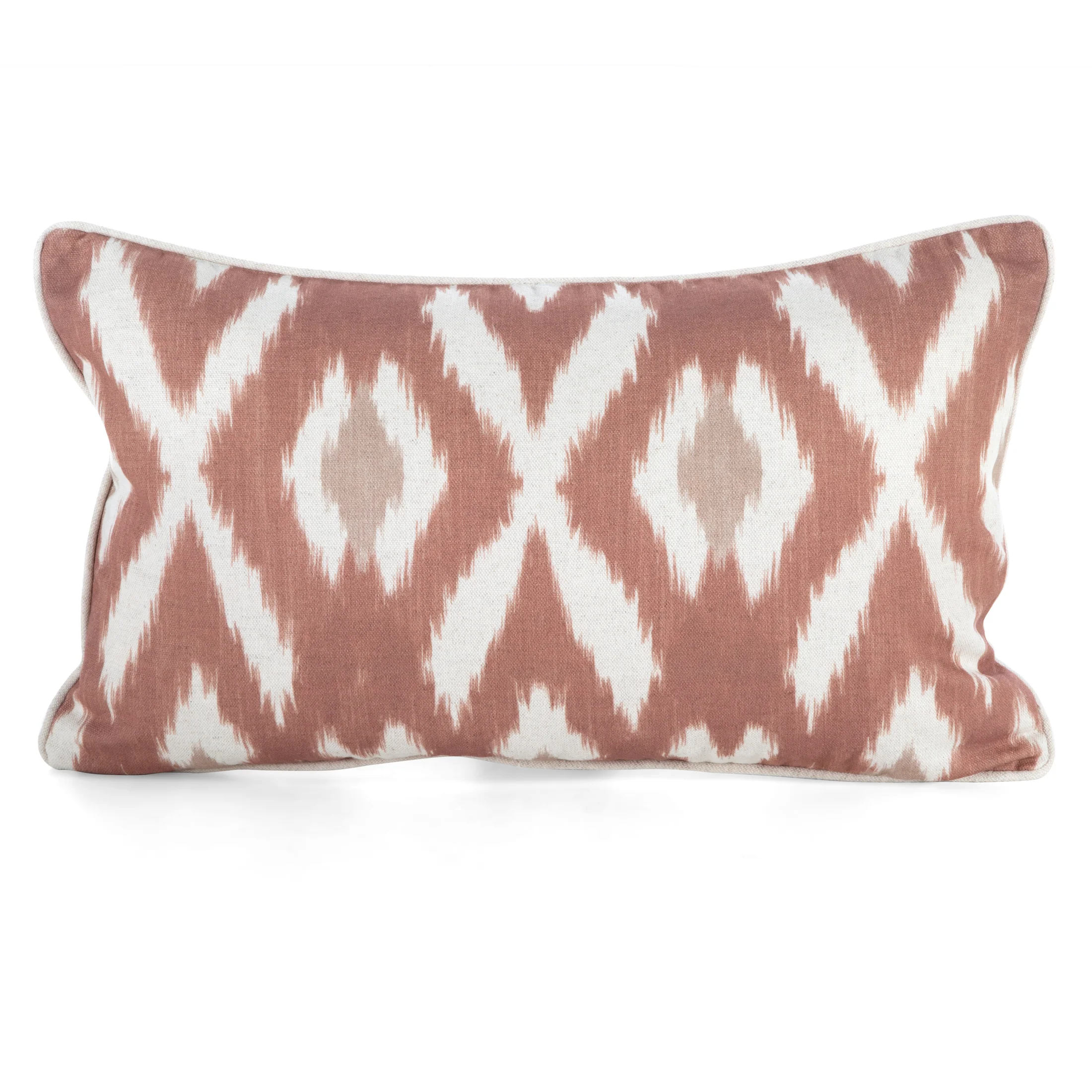 Poszewka na poduszkę 30x50 cm bawełniana z dodatkiem lnu zdobiona geometrycznym nadrukiem ceglasto, kremowa LEN | eurofirany