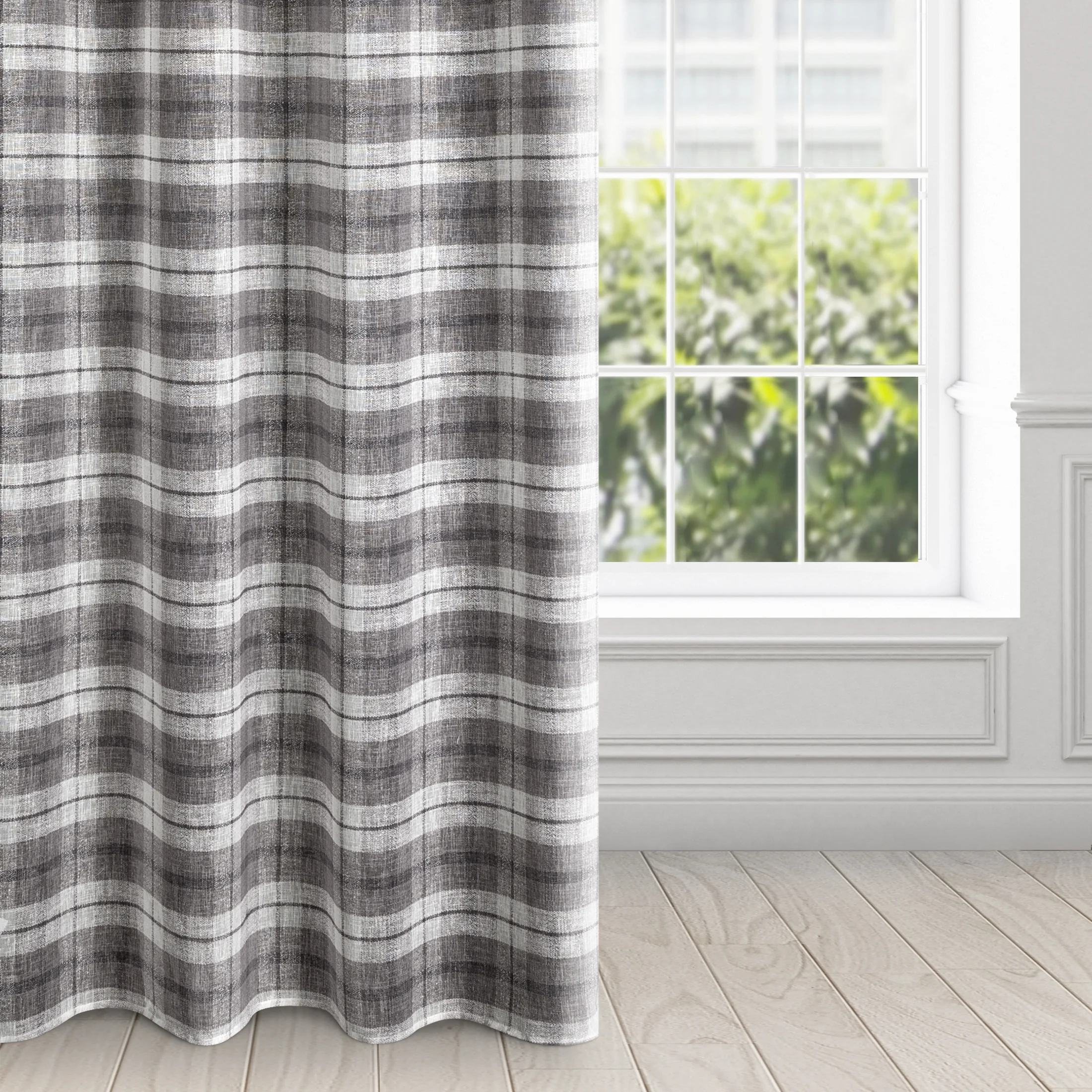 Zasłona szaro, biała w kratkę 140x250 cm przelotka - KELLI | eurofirany