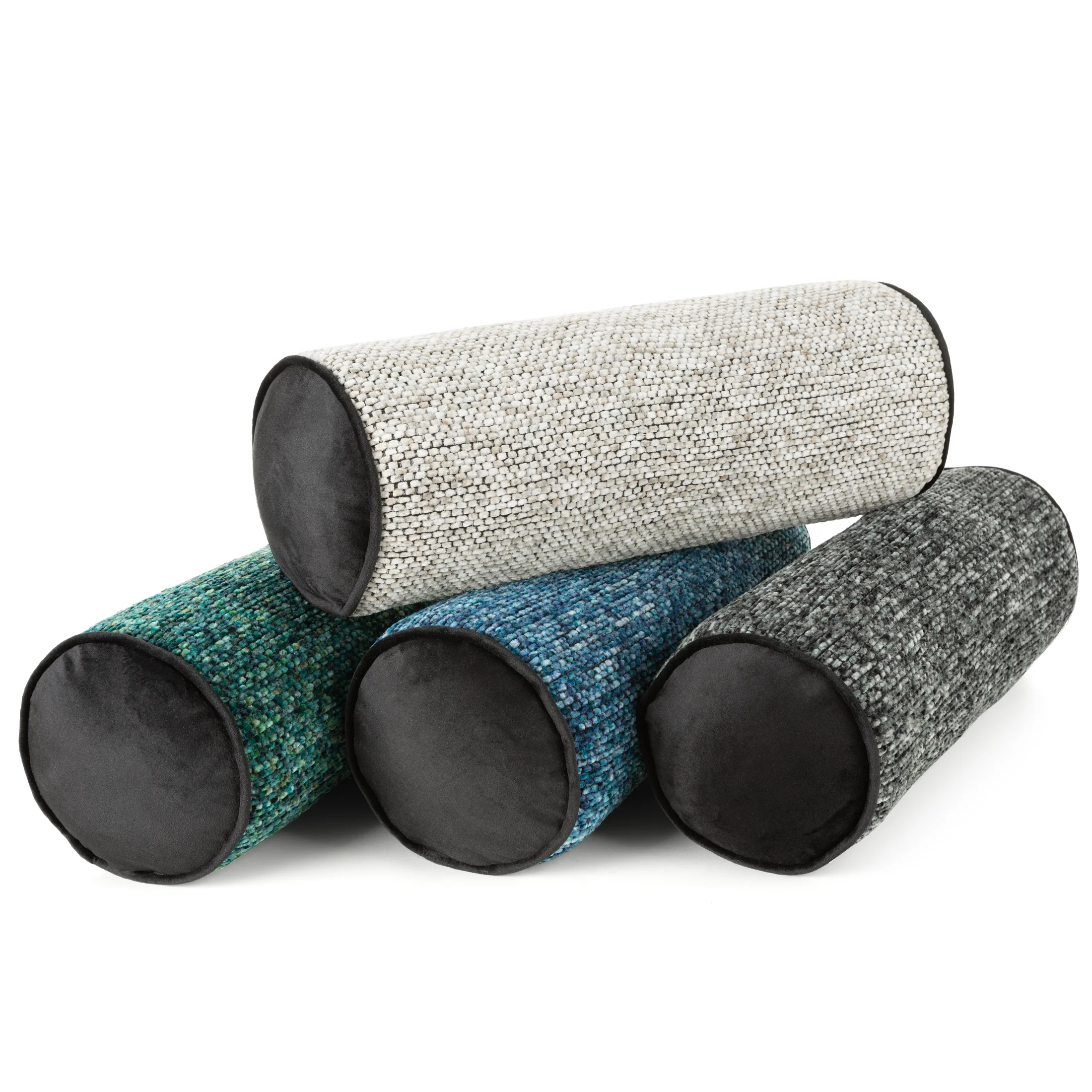 Poduszka dekoracyjna wałek 15 x 45 cm z grubej nici szenilowej niebieska BARI