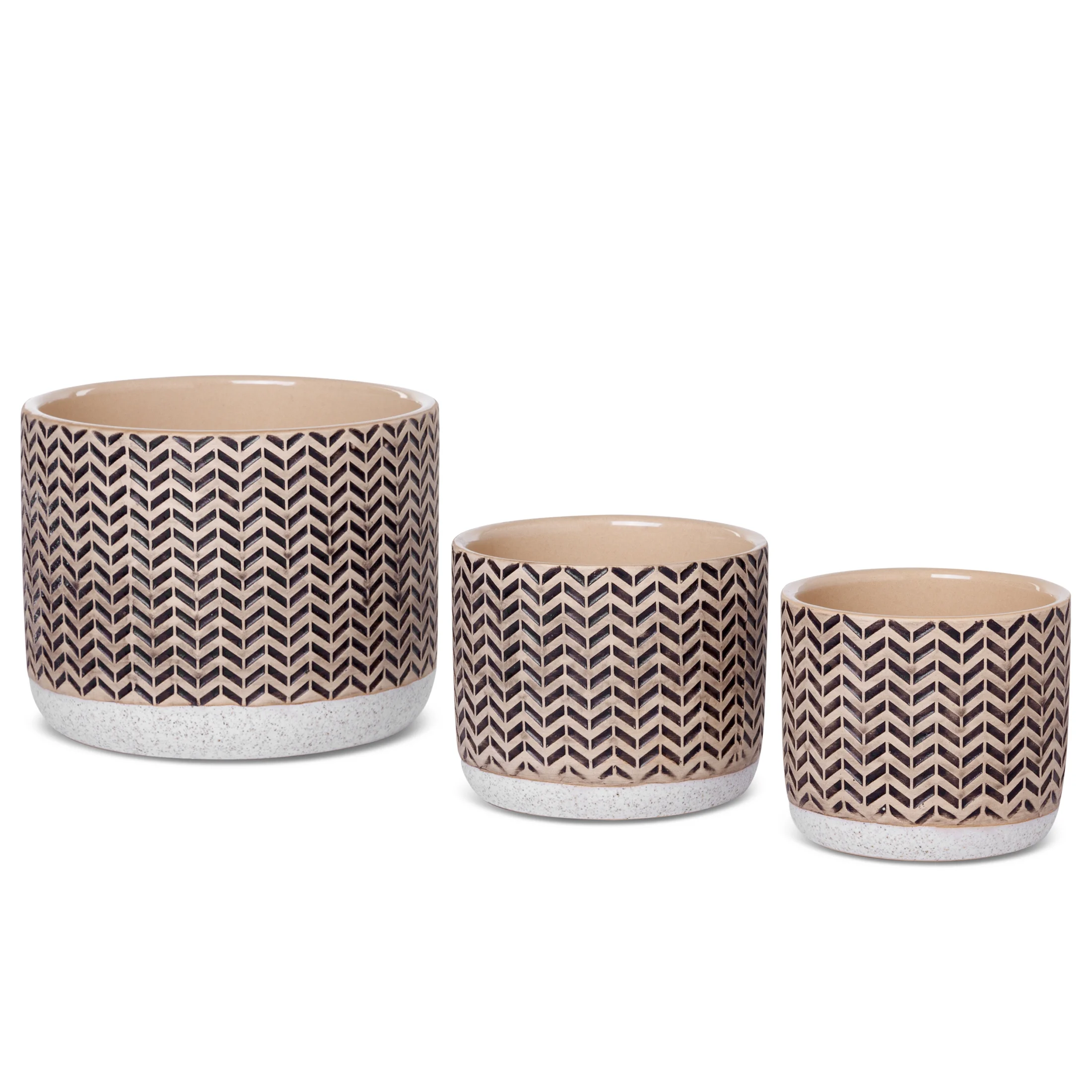 Donica ceramiczna kremowo-beżowa z geometrycznym wzorem średnica 11x10 cm KERI