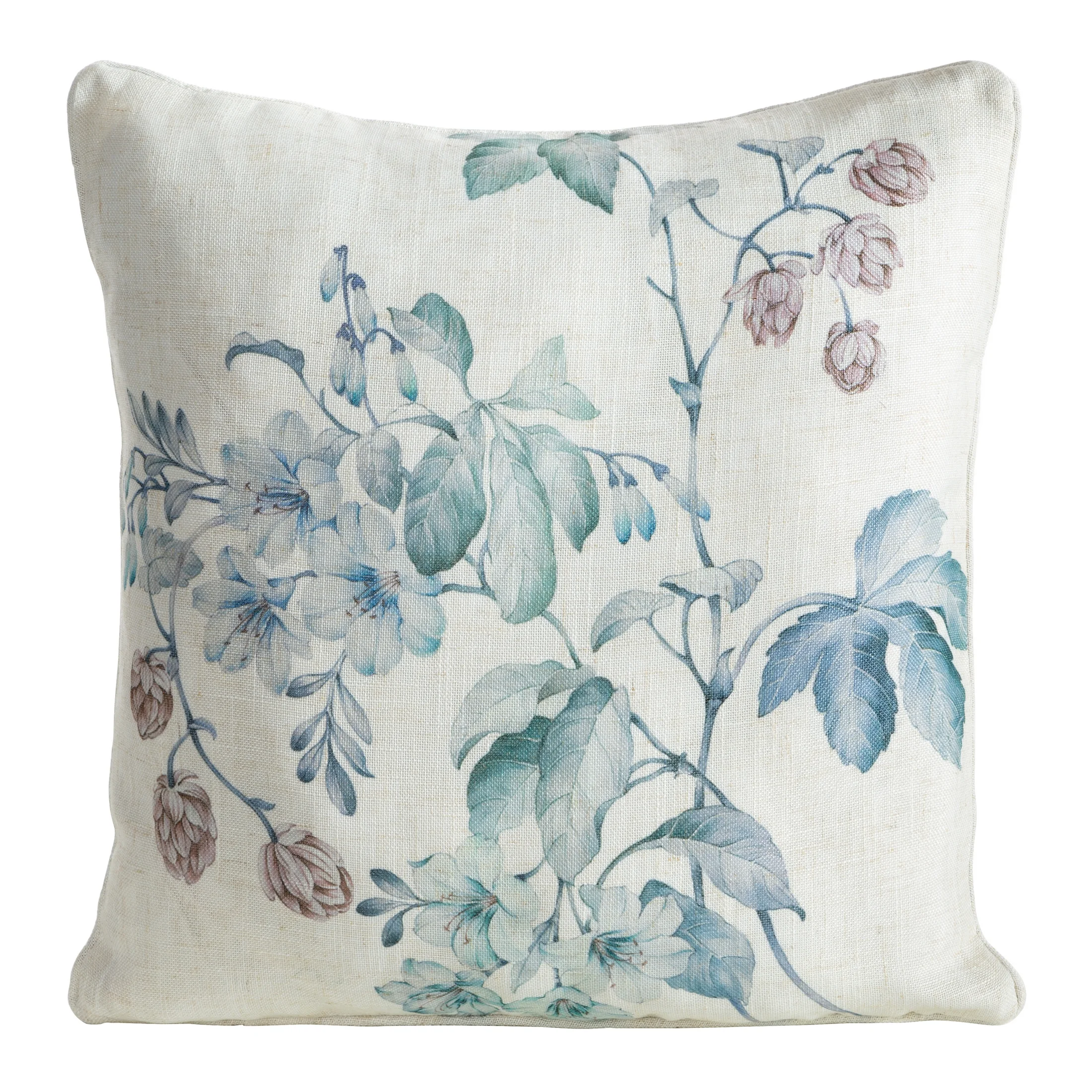 Poszewka na poduszkę 45x45 cm o strukturze lnu z lamówką naturalna, jasnoniebieska LEN | eurofirany