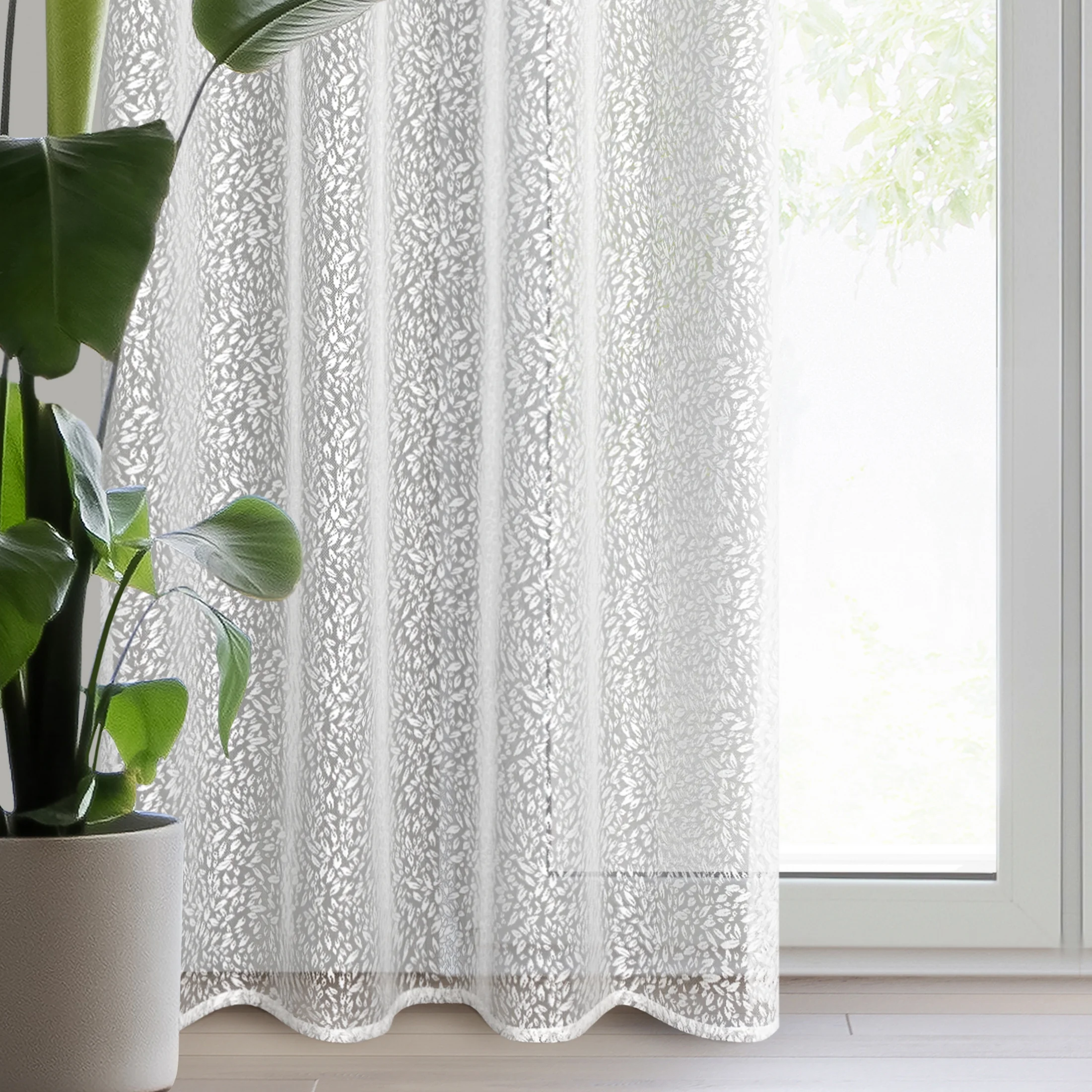 Dekoracja okienna biała z żakardowym wzorem 140x250 cm przelotka MERA | eurofirany