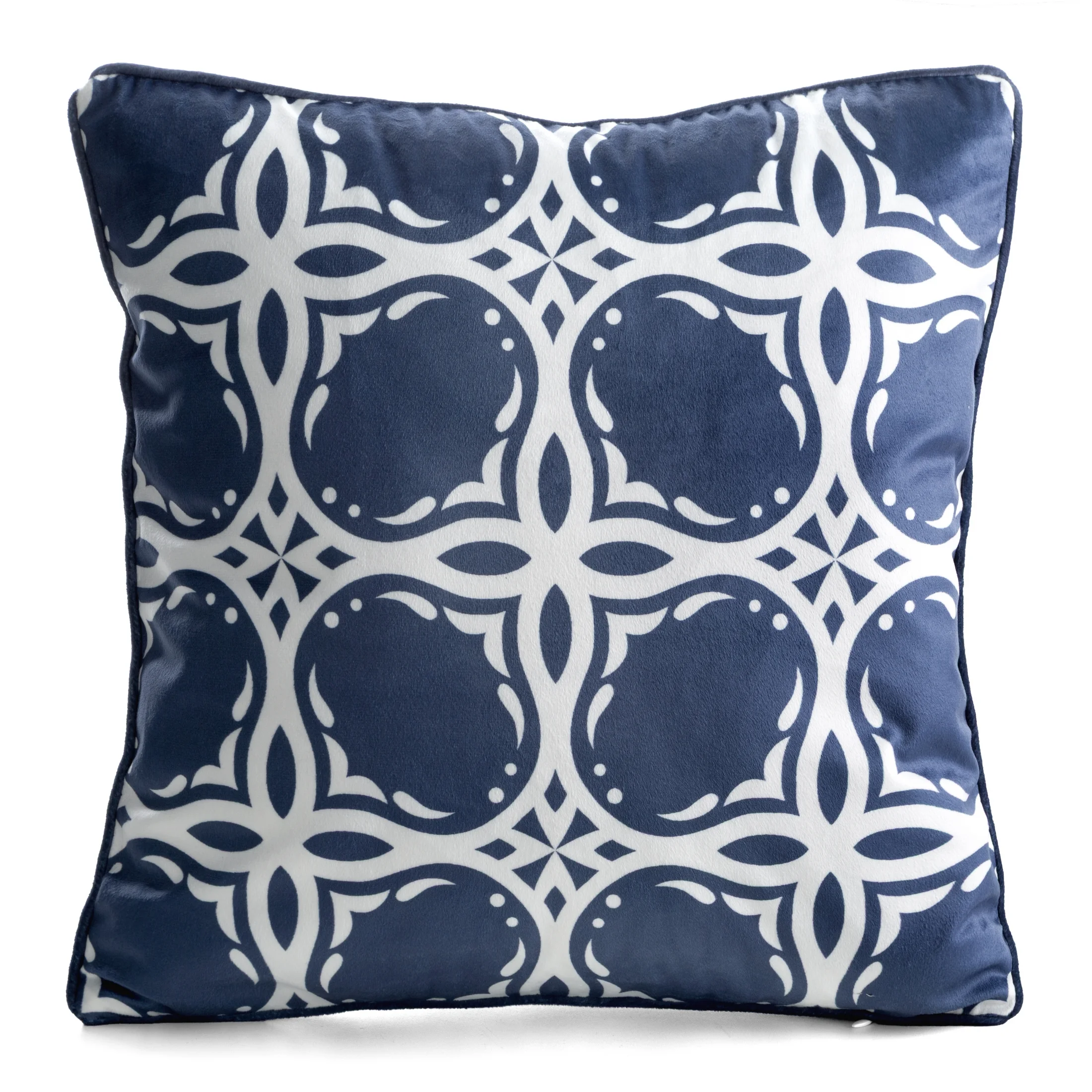 Poszewka na poduszkę 45x45 cm welwetowa granatowo, biała z geometrycznym nadrukiem VELVET 201 | eurofirany