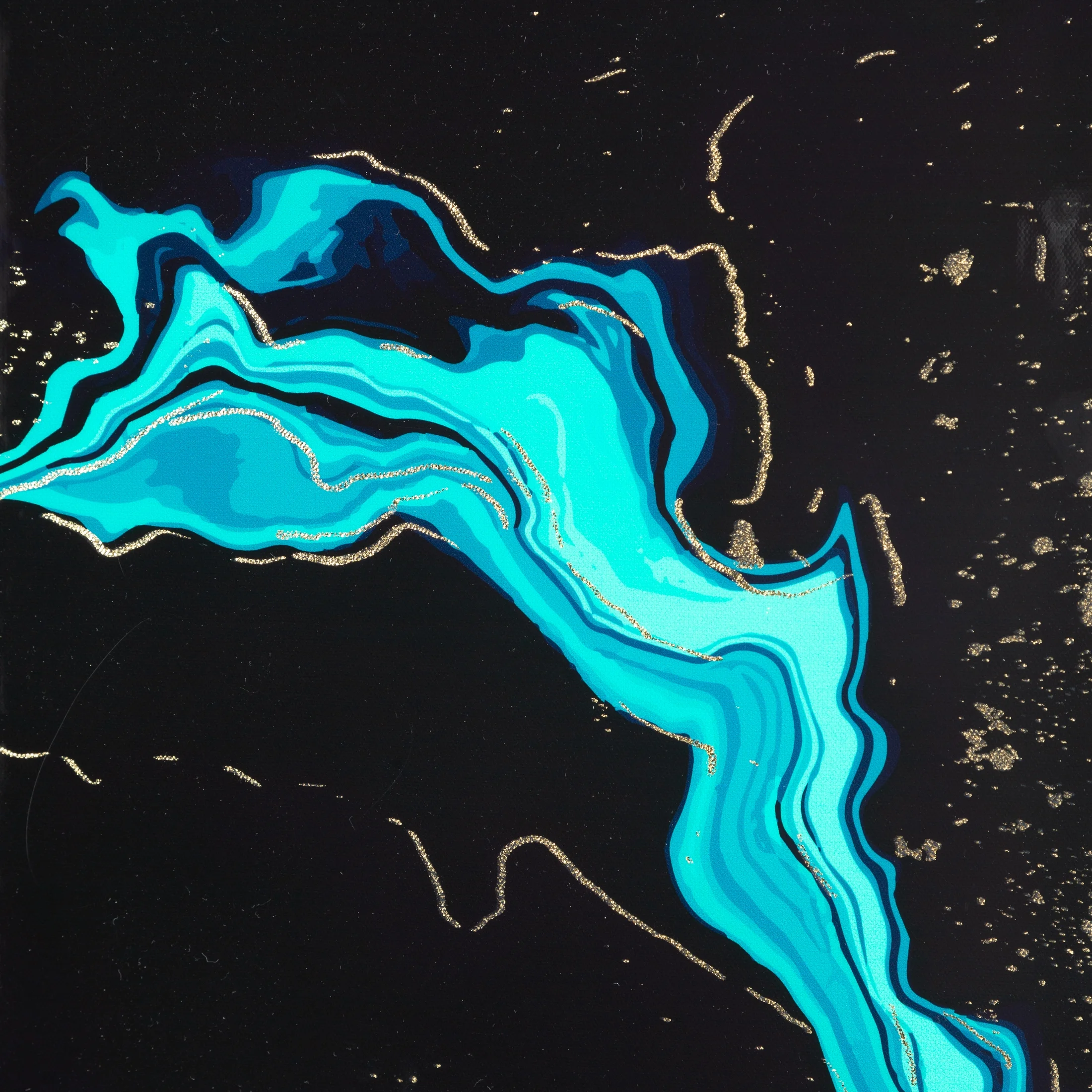 Obraz abstrakcja turkusowo, złoty w czarnej ramie 53x73 cm