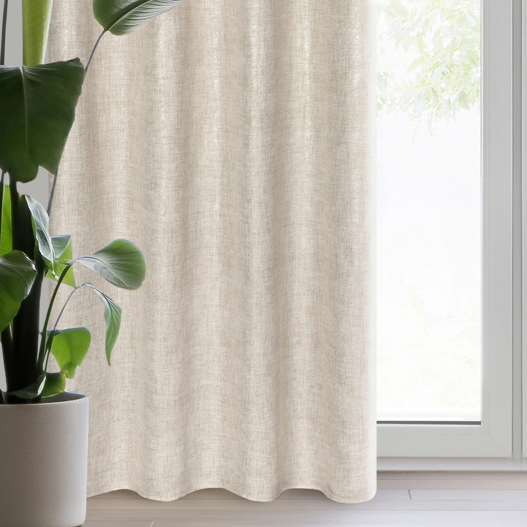 Zasłona beżowo, srebrna o płóciennym splocie ze złotym połyskiem 140x250 cm przelotka BLANKA | eurofirany