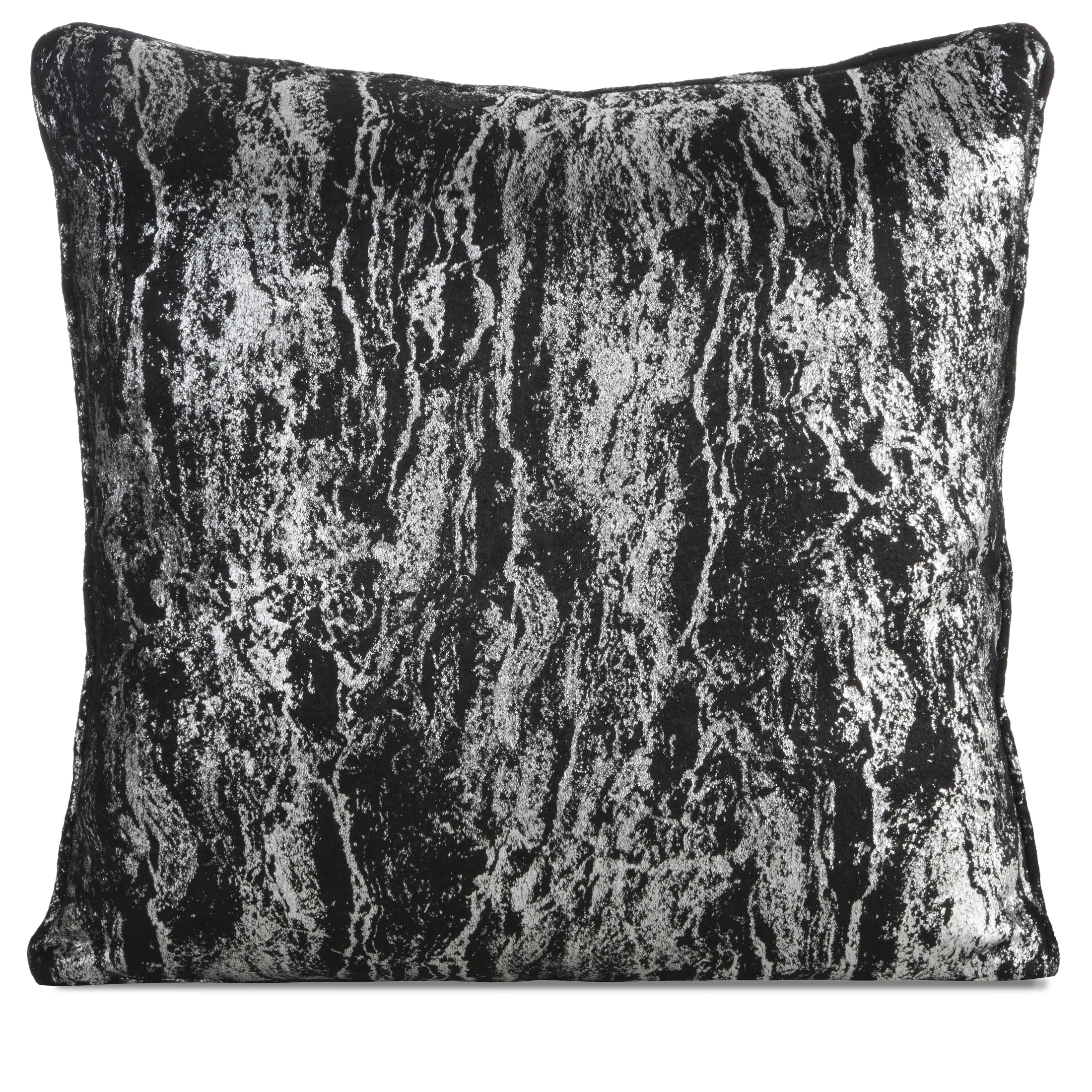 Poszewka na poduszkę 45x45 cm czarno, srebrna z przecieranym błyszczącym nadrukiem ELISE | eurofirany
