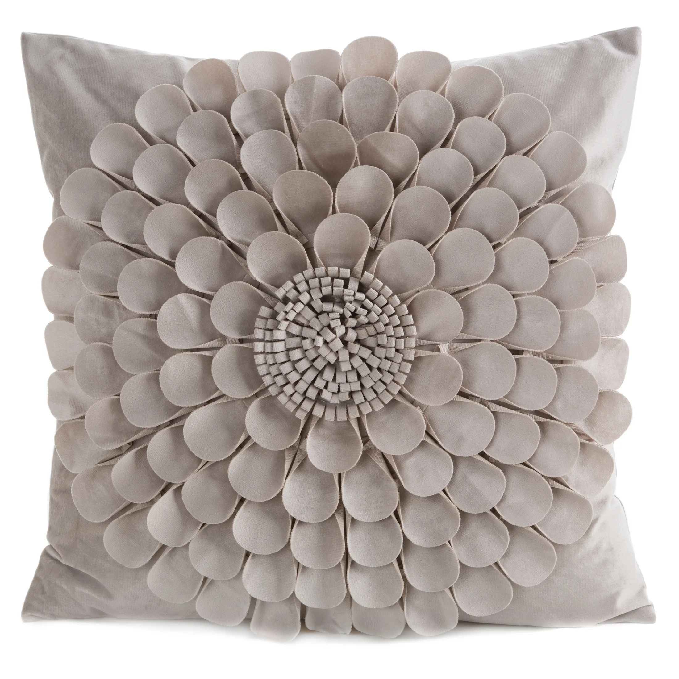 Poszewka na poduszkę 45 x 45 cm z welwetu kolor beżowy zdobiona trójwymiarowym motywem kwiatu FLORES 2 | eurofirany