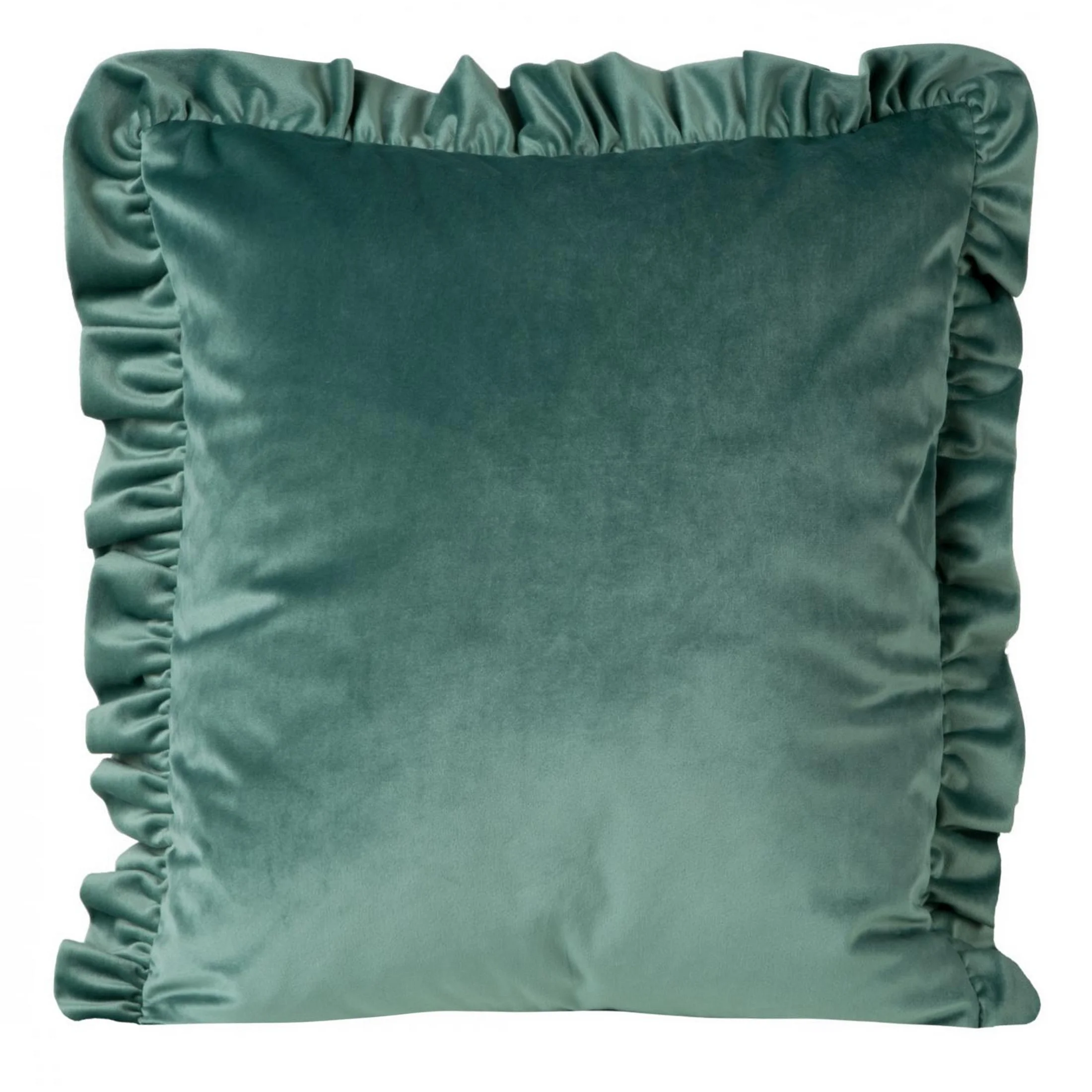 Poszewka na poduszkę 45x45 cm welwetowa, ciemnomiętowa zdobiona na brzegach falbanami VELVET 25 Eurofirany Premium | eurofirany