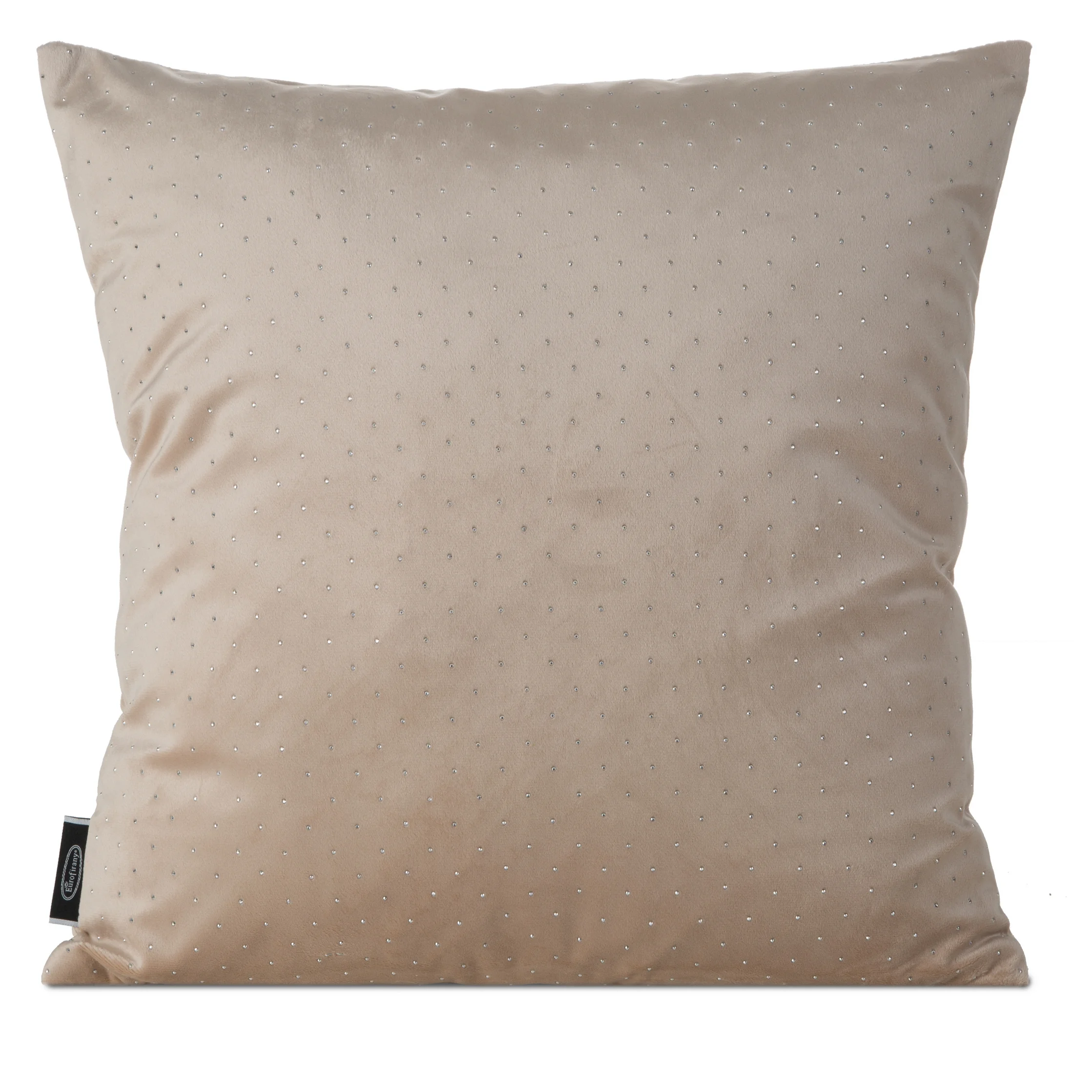 Poszewka na poduszkę 45x45 cm welwetowa kolor beżowy zdobiona diamencikami ARIADNA | 