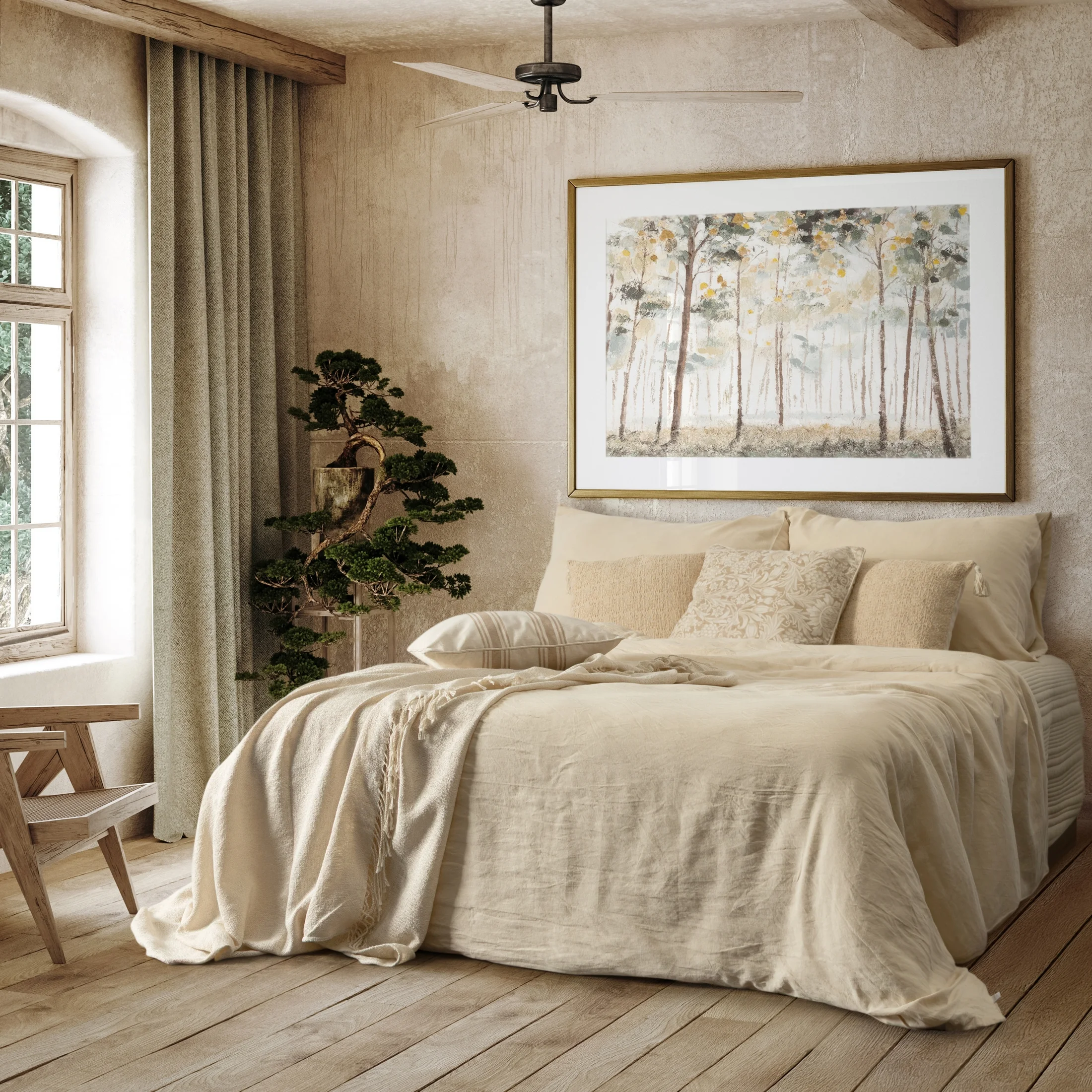 Pościel 220x200 cm lniana z dodatkiem bawełny kolor kremowy w stylu eko | eurofirany