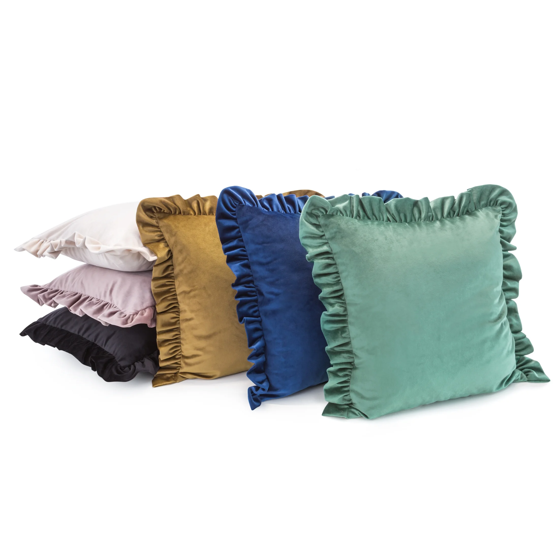 Poszewka na poduszkę 45x45 cm welwetowa, bordowa zdobiona na brzegach falbanami VELVET 25 Eurofirany Premium