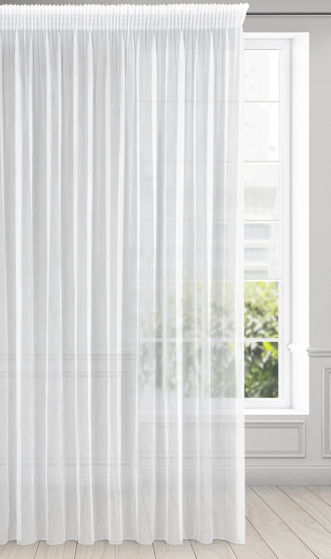 Firana biała o strukturze drobnego deszczyku 350x270 cm taśma NICEA