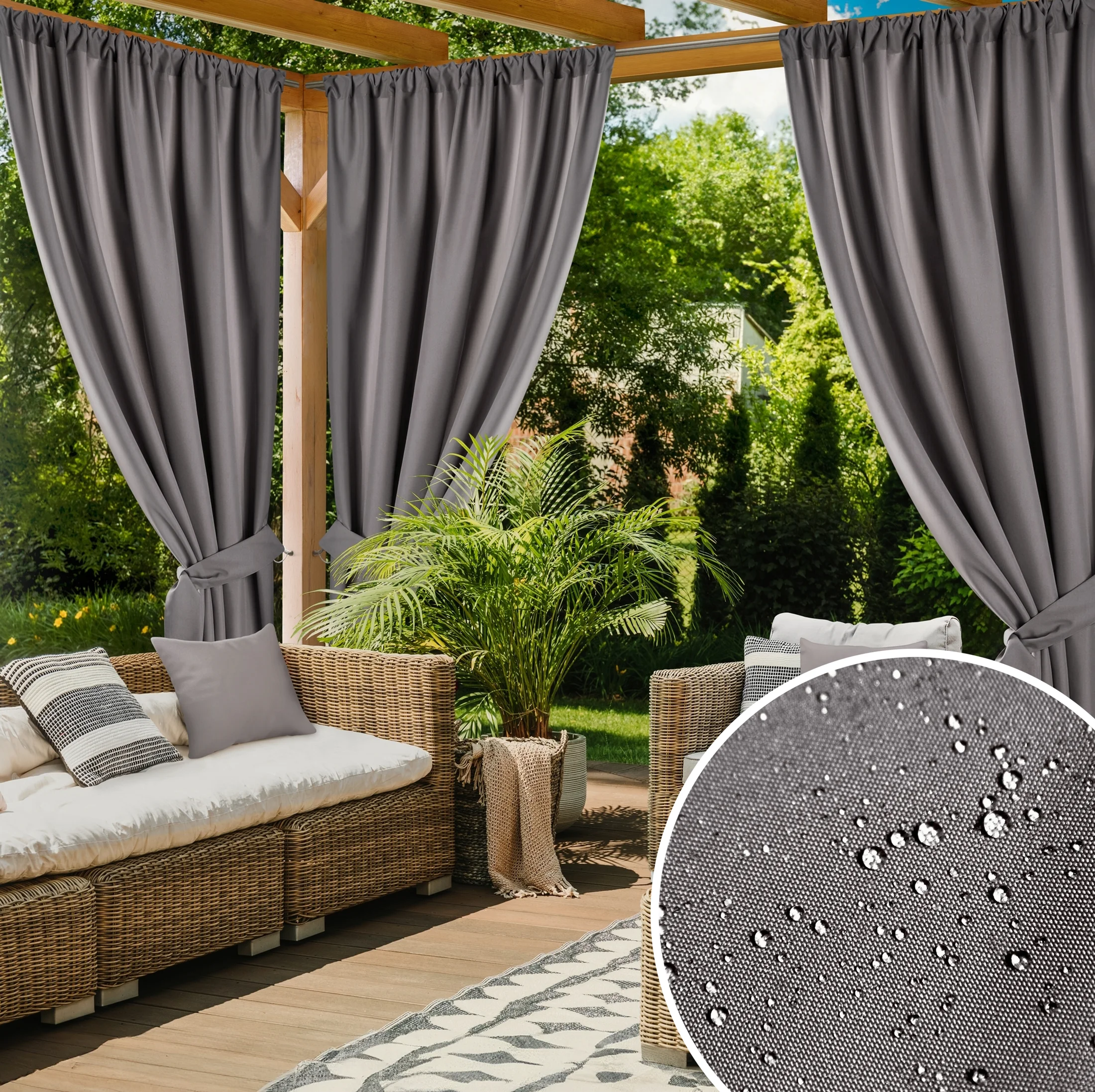 Zasłona stalowa z wodoodpornej tkaniny idealna do ogrodu i na taras 155x200 cm tunel - GARDEN | eurofirany