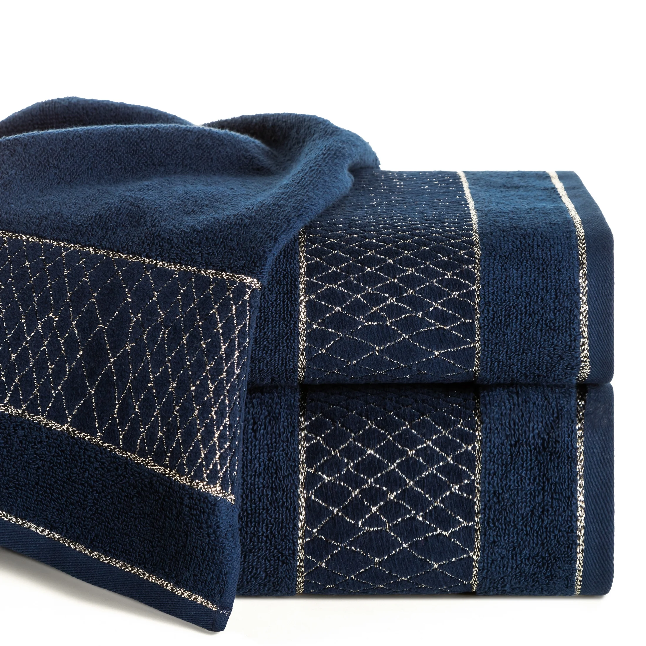 Ręcznik do rąk 30x50 cm bawełniany kolor granatowy z geometrycznym motywem 500 g/m2 ROSA