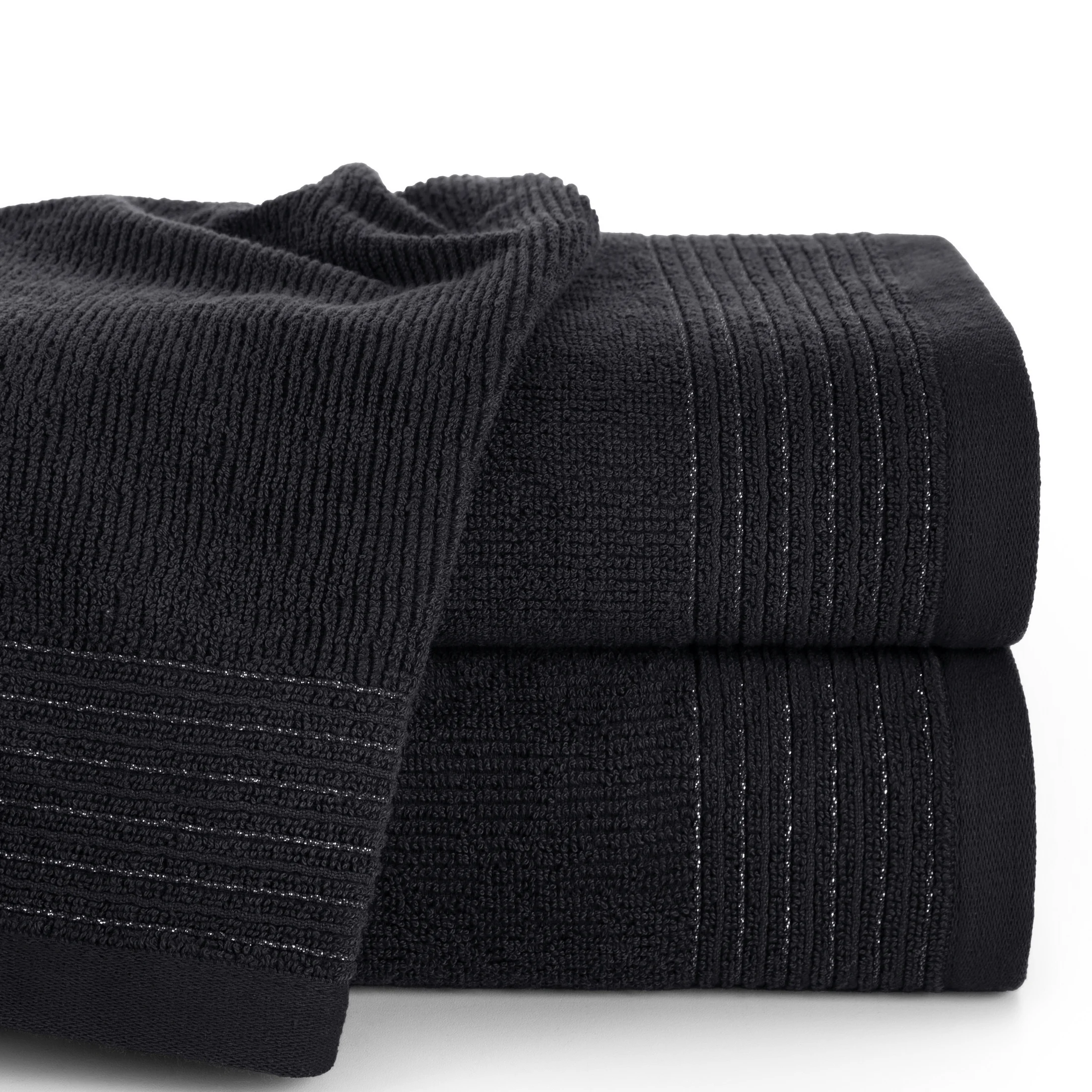 Ręcznik do rąk 30x50 cm bawełniany kolor czarny zdobiony błyszczącą bordiurą 500 g/m2 LARI