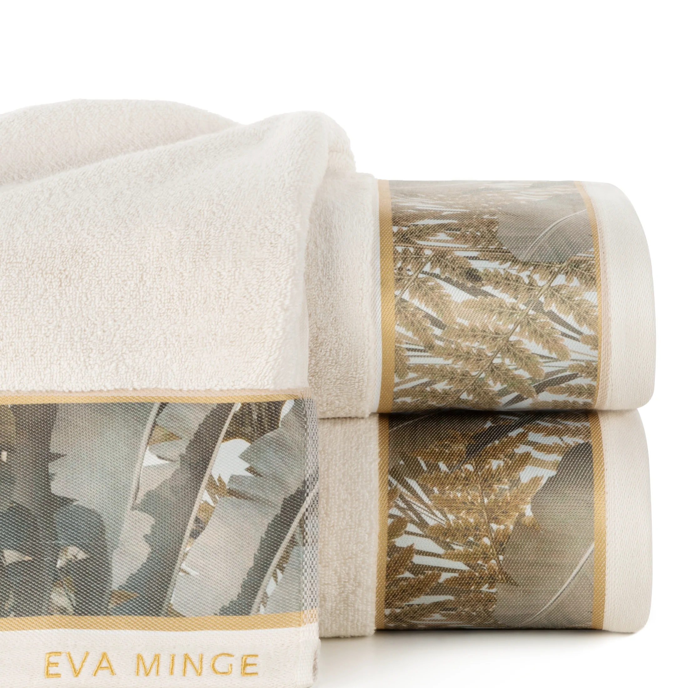 Ręcznik kąpielowy 70x140 cm bawełniany kolor beżowy z designerską bordiurą 500 g/m2 EVA 17 Eva Minge