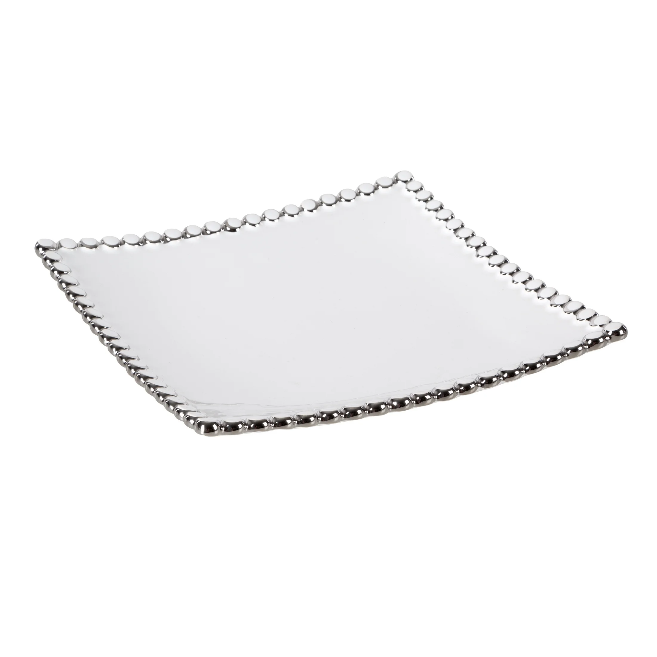 Patera ceramiczna kwadratowa ELORA zdobiona na brzegach kółeczkami podkreślonych srebrnym odcieniem