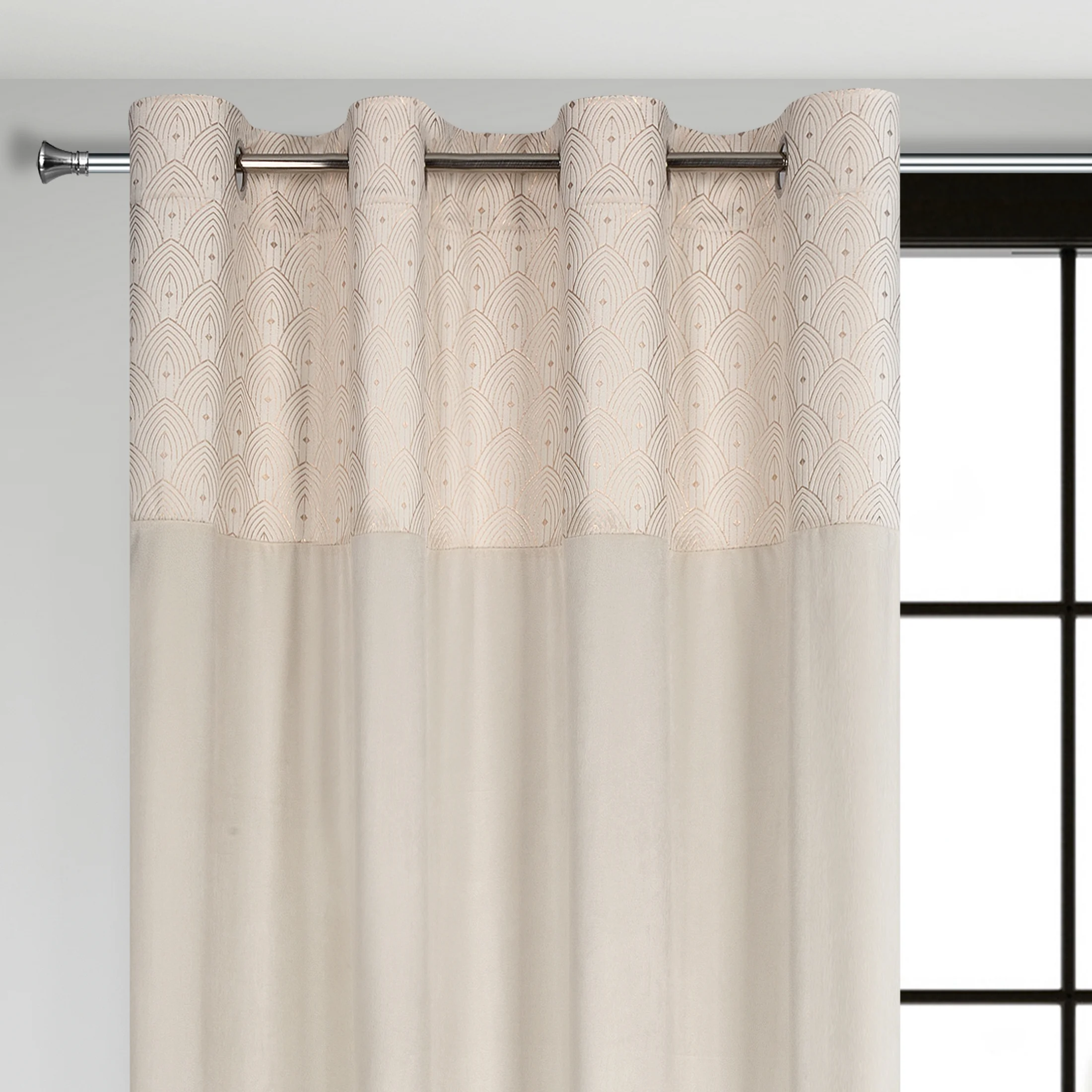 Zasłona kremowa z aplikacją z błyszczącego welwetu 140x250 cm przelotka - AGNES - Design 91 | eurofirany