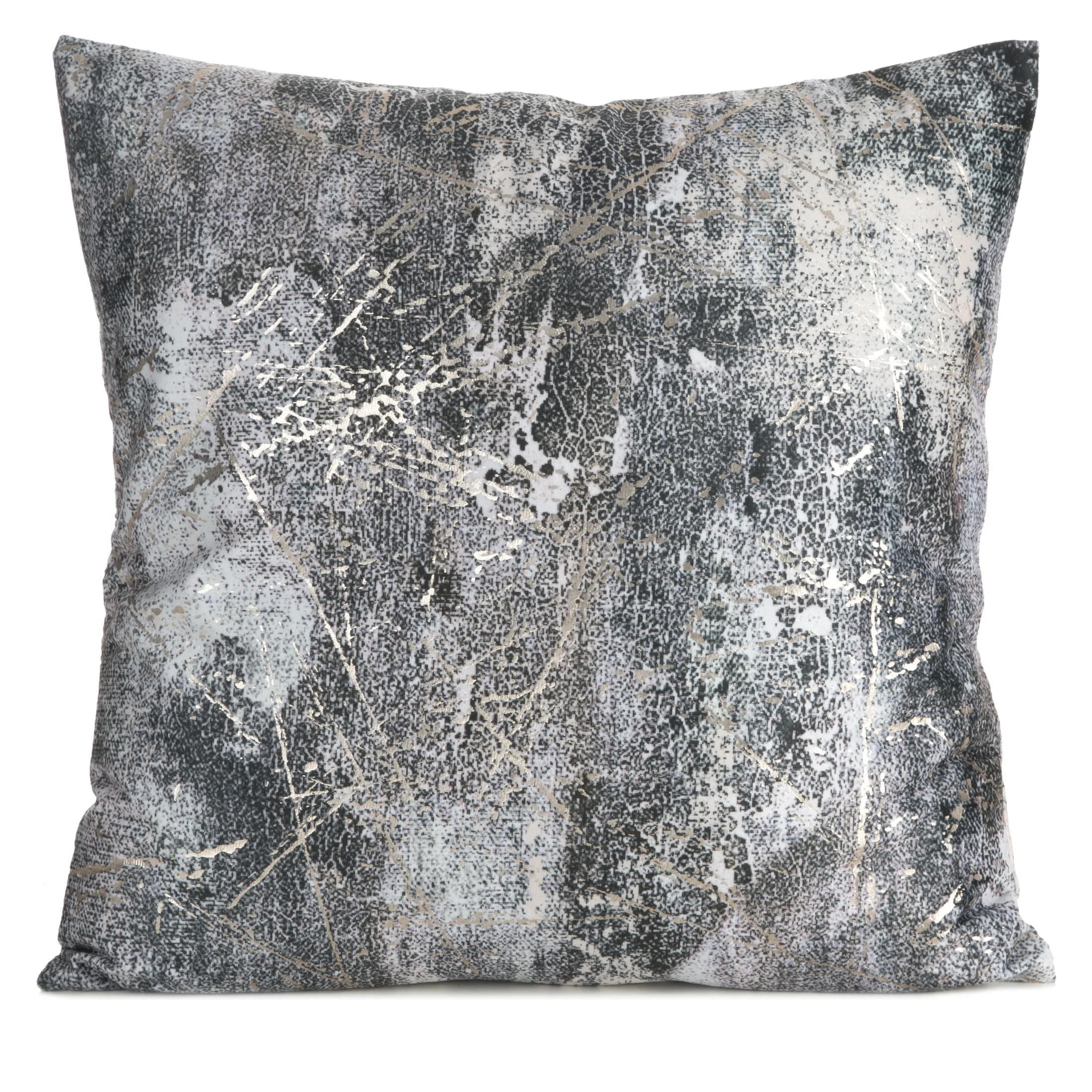 Poszewka na poduszkę 45x45 cm welwetowa szara zdobiona metalicznym wzorem ESTER | eurofirany