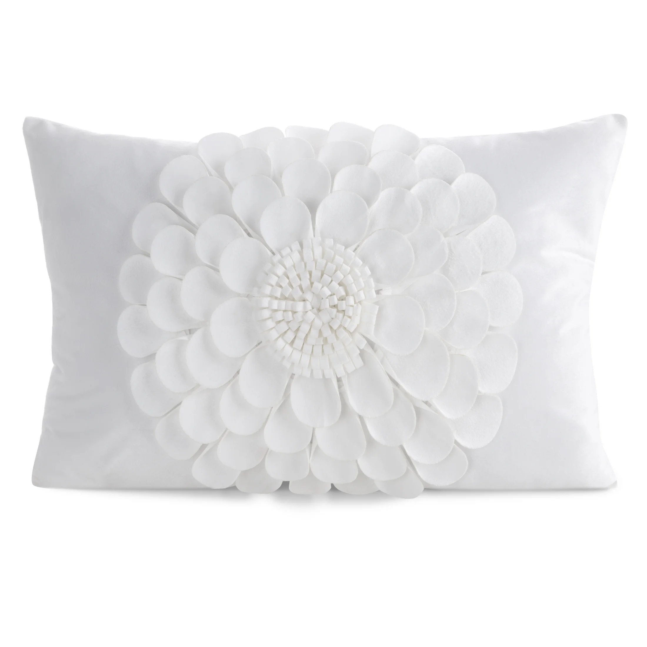 Poszewka na poduszkę 30 x 50 cm z welwetu kolor kremowy zdobiona trójwymiarowym motywem kwiatu FLORES 2 | eurofirany