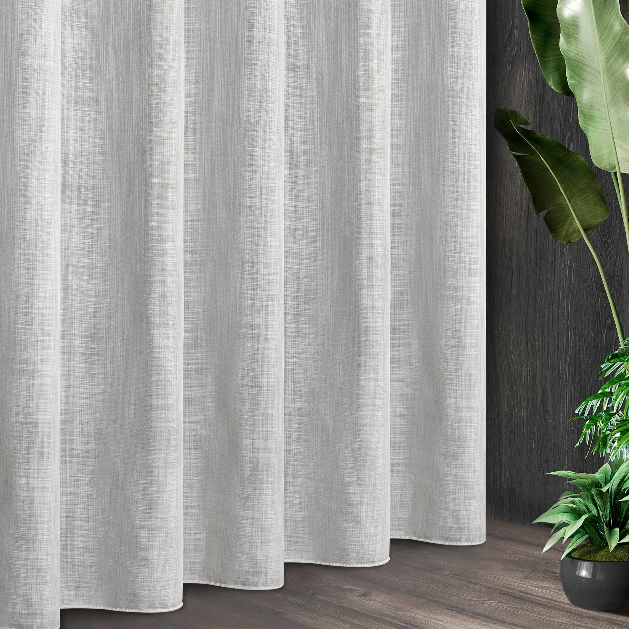 Tkanina firanowa gładka matowa etamina  o gęstym splocie wykończona szwem obciążającym