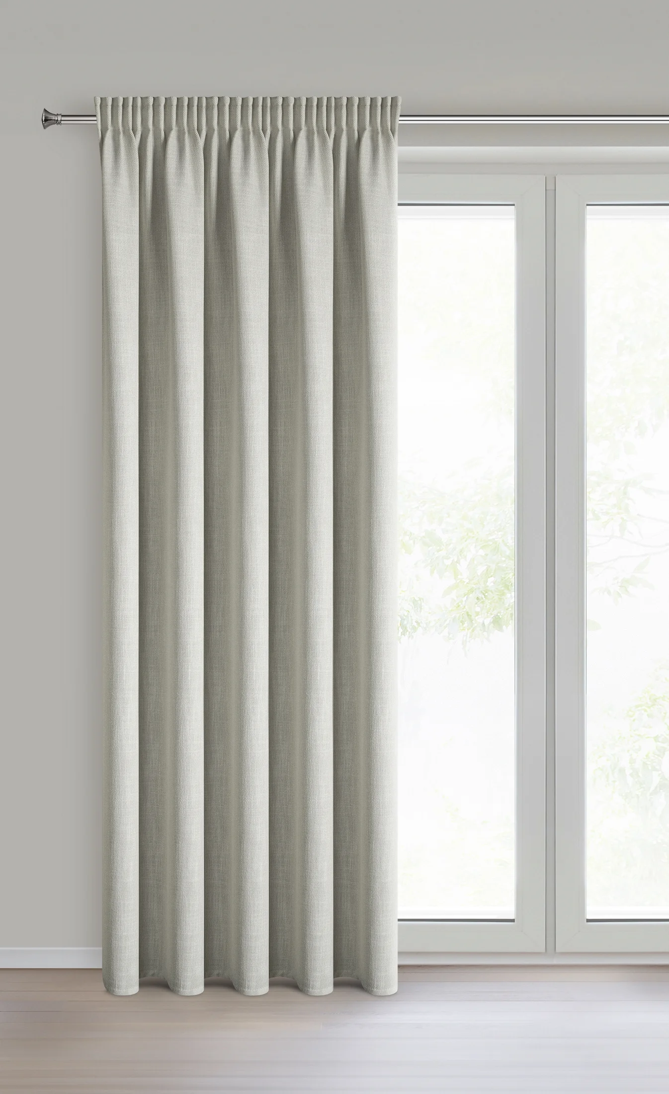 Zasłona srebrna o naturalnym melanżowym splocie 140x270 cm taśma - LEYA