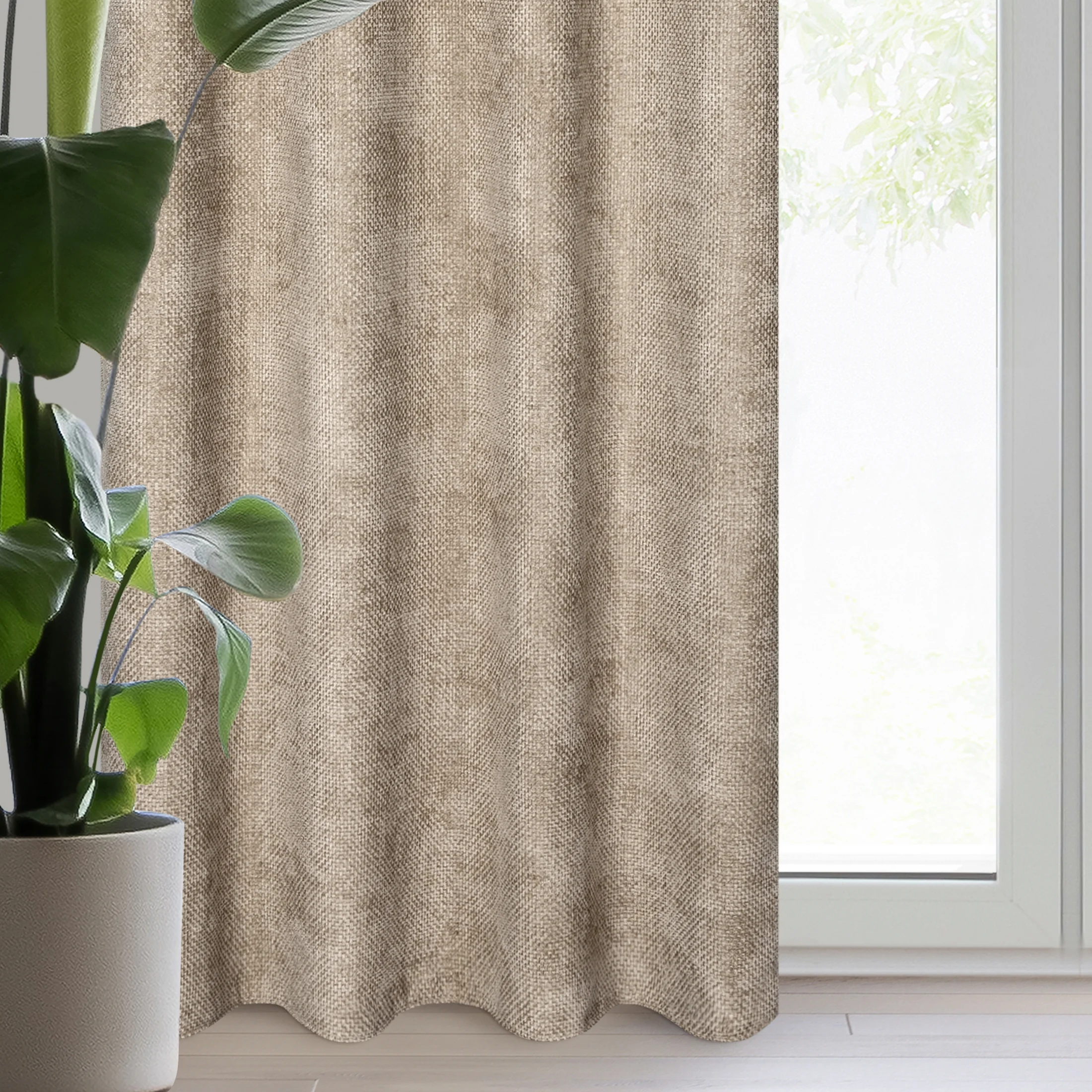 Zasłona beżowa z tkaniny szenilowej 135x250 przelotka - ALETA | eurofirany
