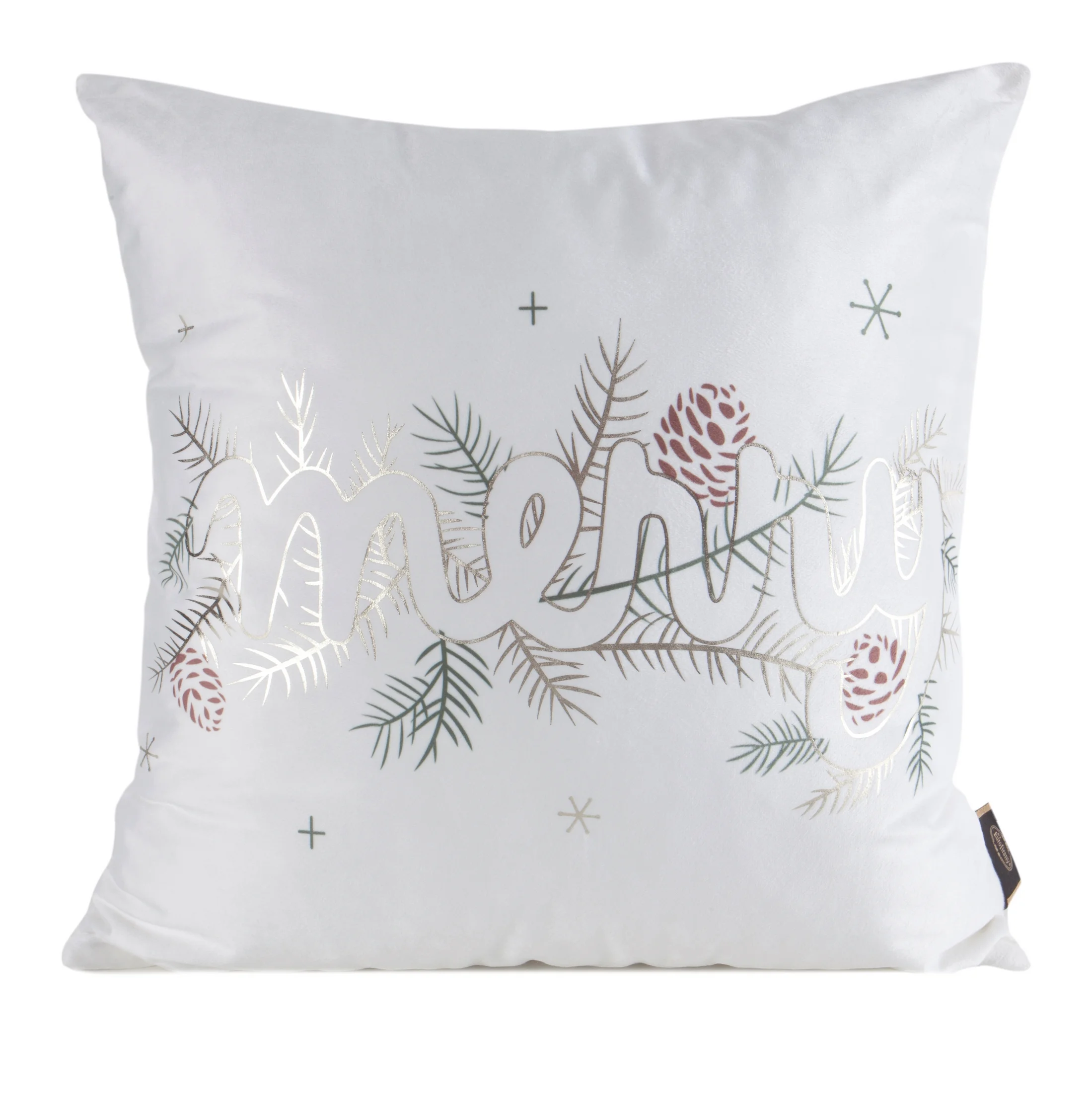 Poszewka na poduszkę świąteczna 45x45 cm welwetowa biało, złota z lśniącym nadrukiem | eurofirany