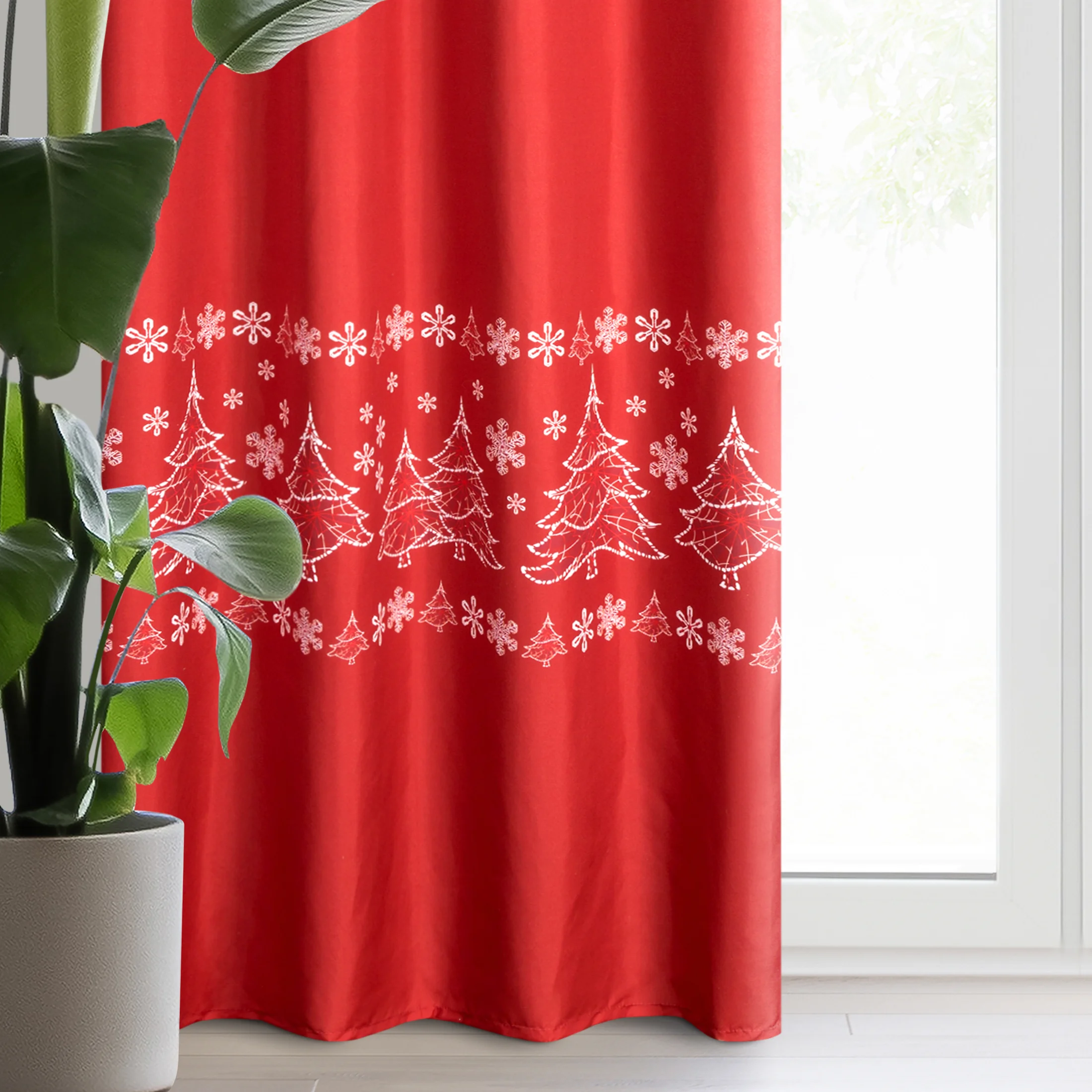 Zasłona czerwono, biała świąteczna 140x250 cm przelotka - RUBI | 
