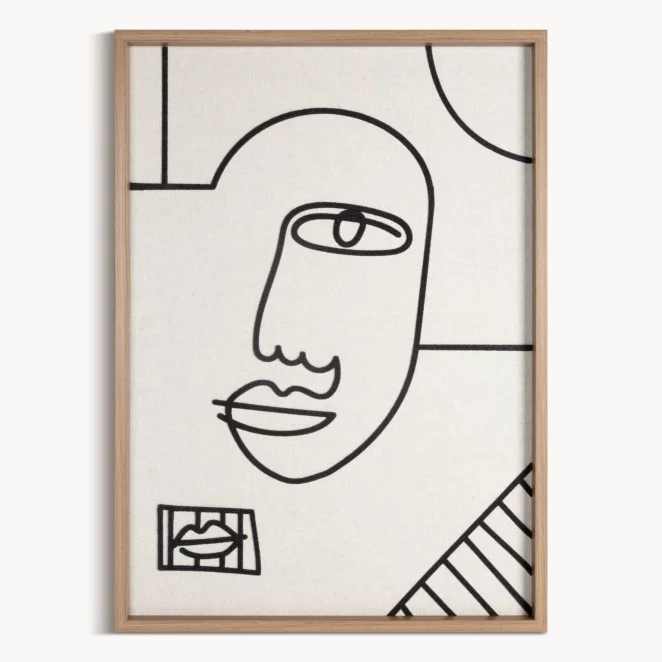 Obraz abstrakcja beżowo, czarny nadruk na płótnie oprawiony w ramkę 50x70 cm