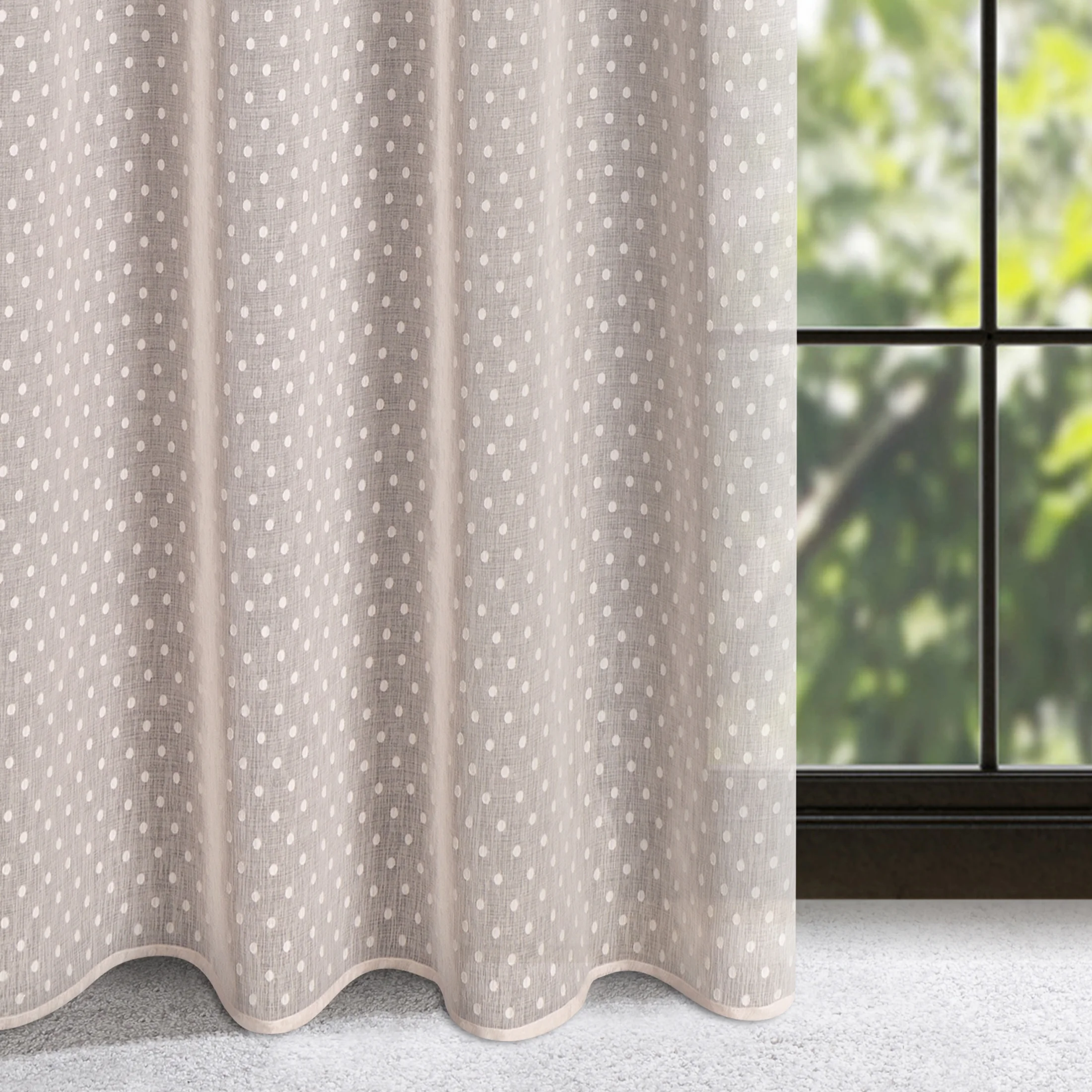 Zasłona różowa w groszki z etaminy 140x250 cm przelotka - HANIA | eurofirany