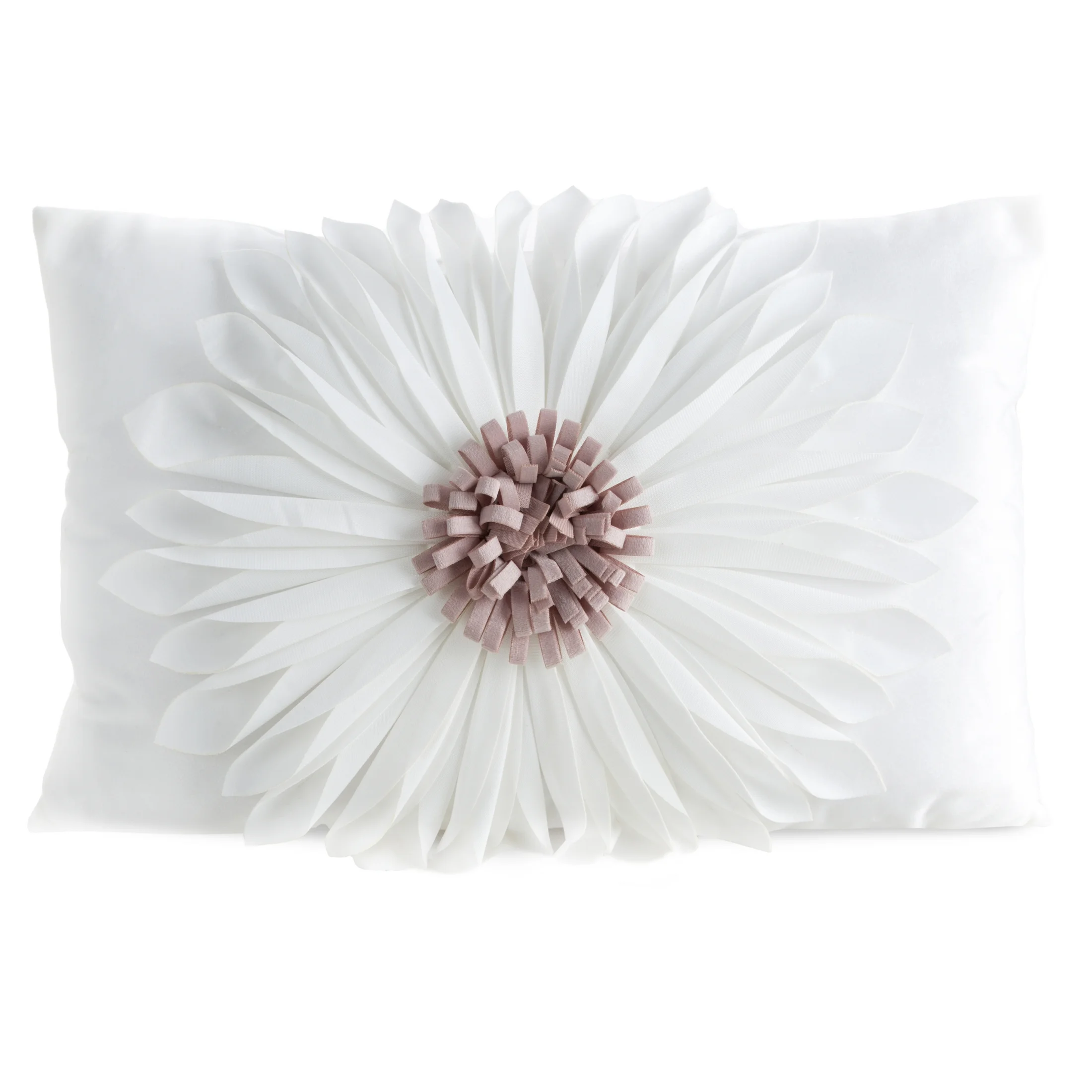 Poszewka na poduszkę 30 x 50 cm z welwetu kolor kremowo, pudrowy zdobiona dużym kwiatem 3D FLORES 3 | eurofirany