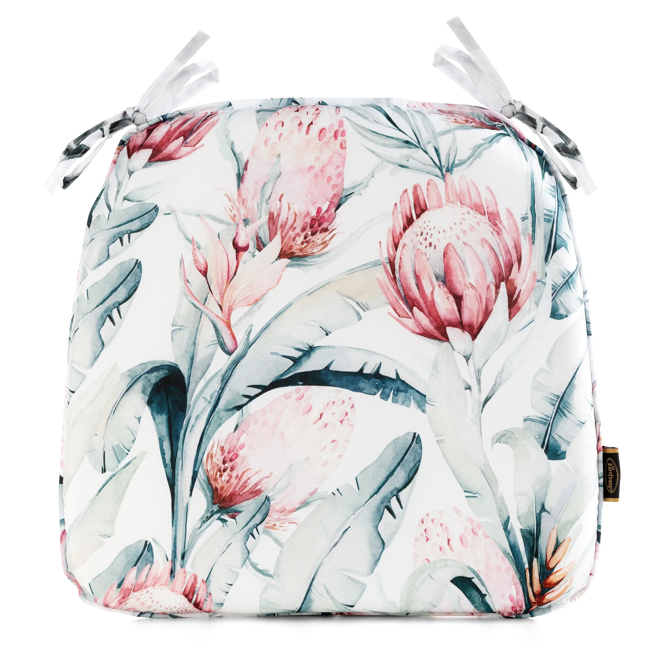 Poduszka na krzesło 38 x 40 x 4 cm wodoodporna biało, niebieska zdobione roślinnym wzorem GARDEN