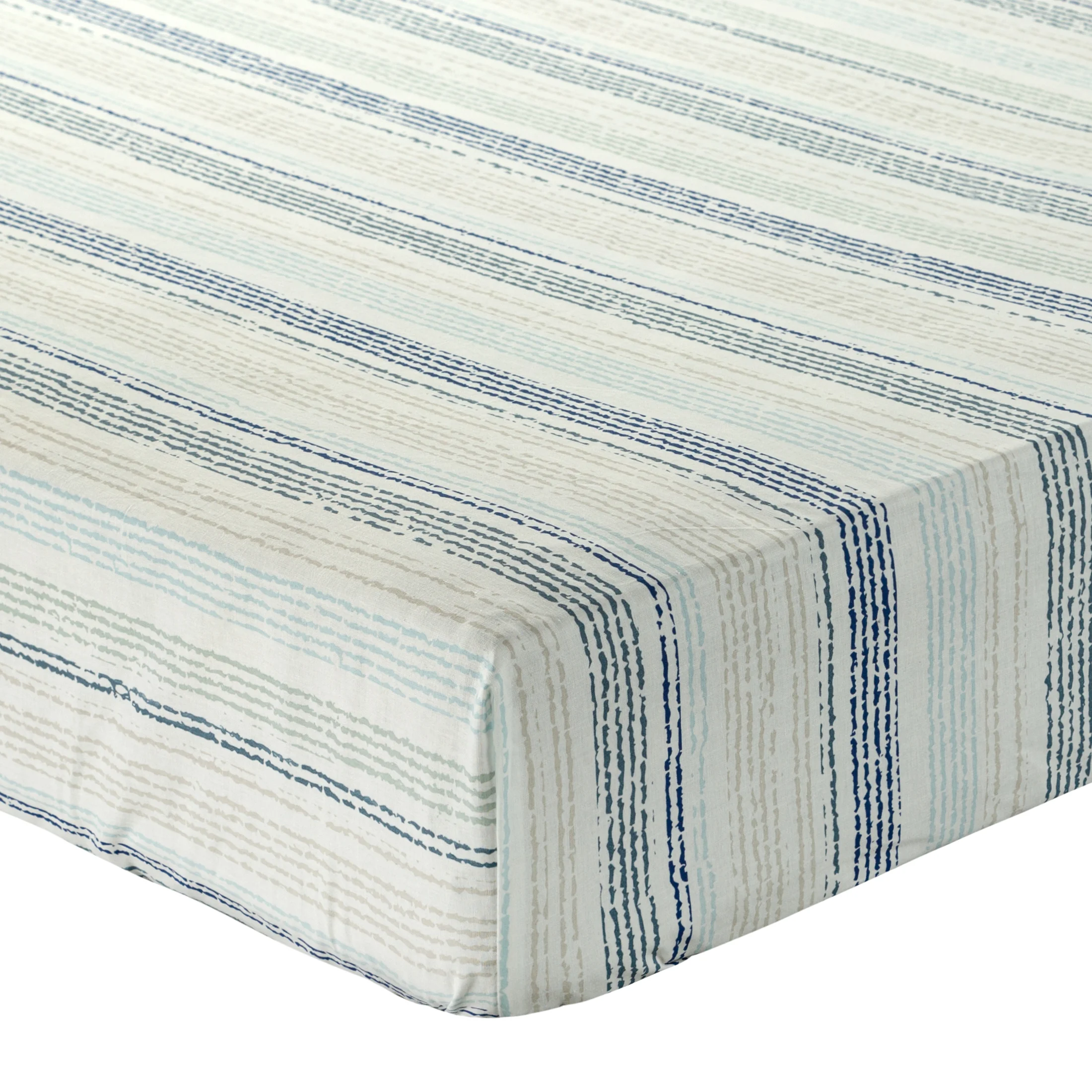 Prześcieradło z gumką 160x200 cm z bawełny kolor niebieski,biały wzór w paski 105 g/m2 PRINT | 