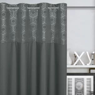 Zasłona grafitowa oxford ze srebrną aplikacją 140x250 cm przelotka - DAFNE