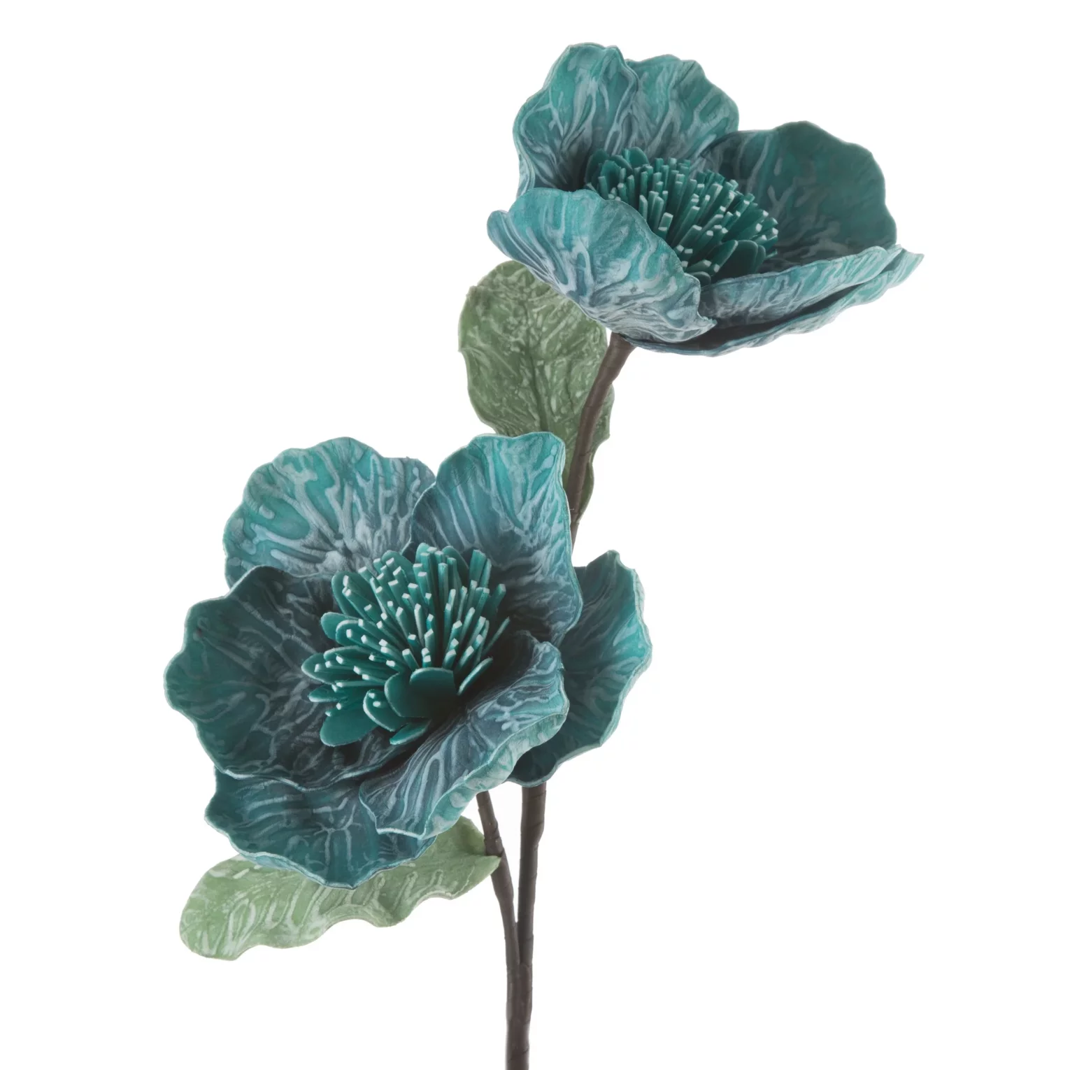 Gałązka sztuczna dalia turkusowa z plastycznej pianki foamiran 60 cm
