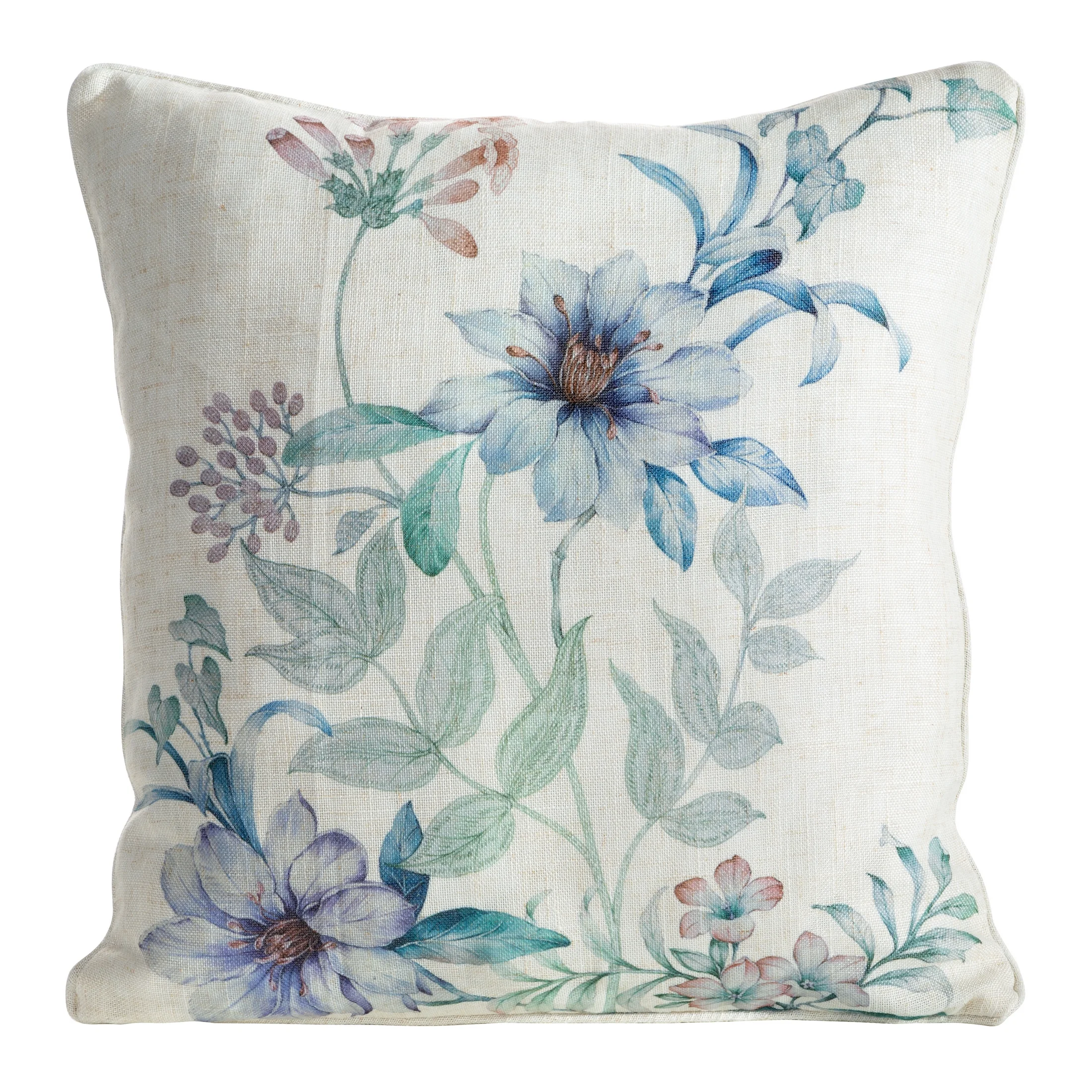 Poszewka na poduszkę 45x45 cm o strukturze lnu z lamówką naturalna, niebieska LEN | eurofirany