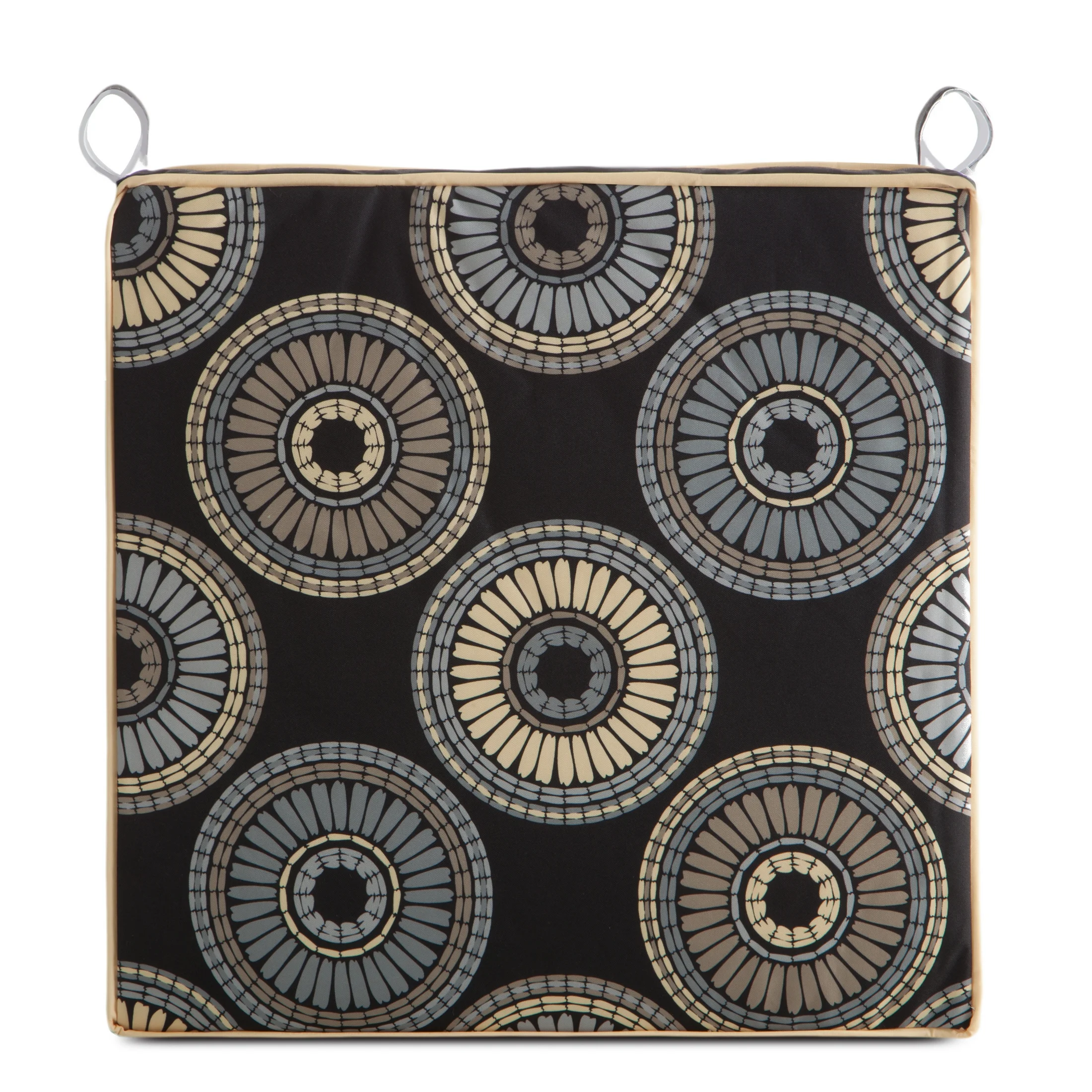 Poduszka na krzesło 42 x 42 x 4 cm czarno, beżowa wodoodporna z motywem mandali GARDEN