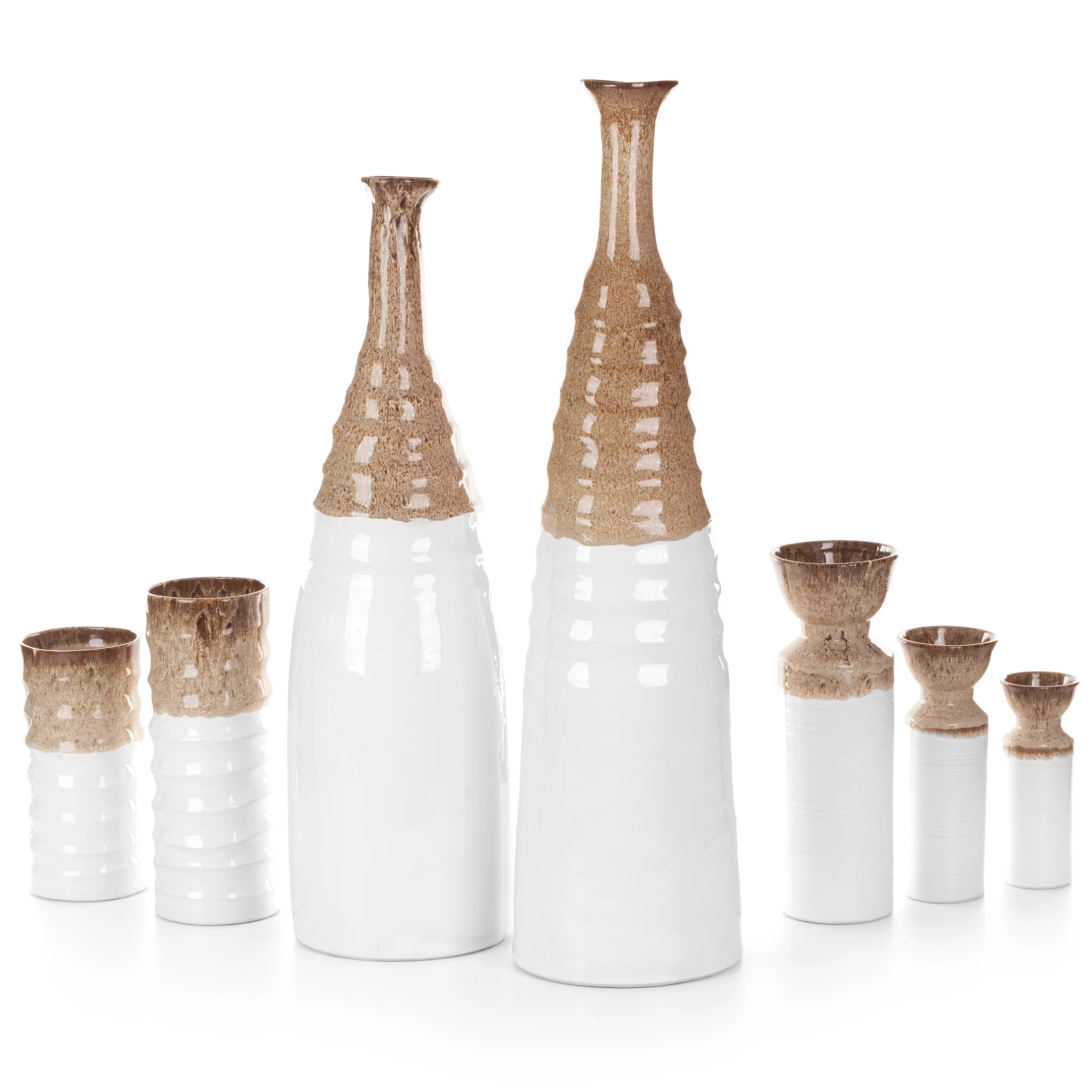 Wazon ceramiczny biało-brązowy z wytłaczanym wzorem średnica 10x25 cm ERINA