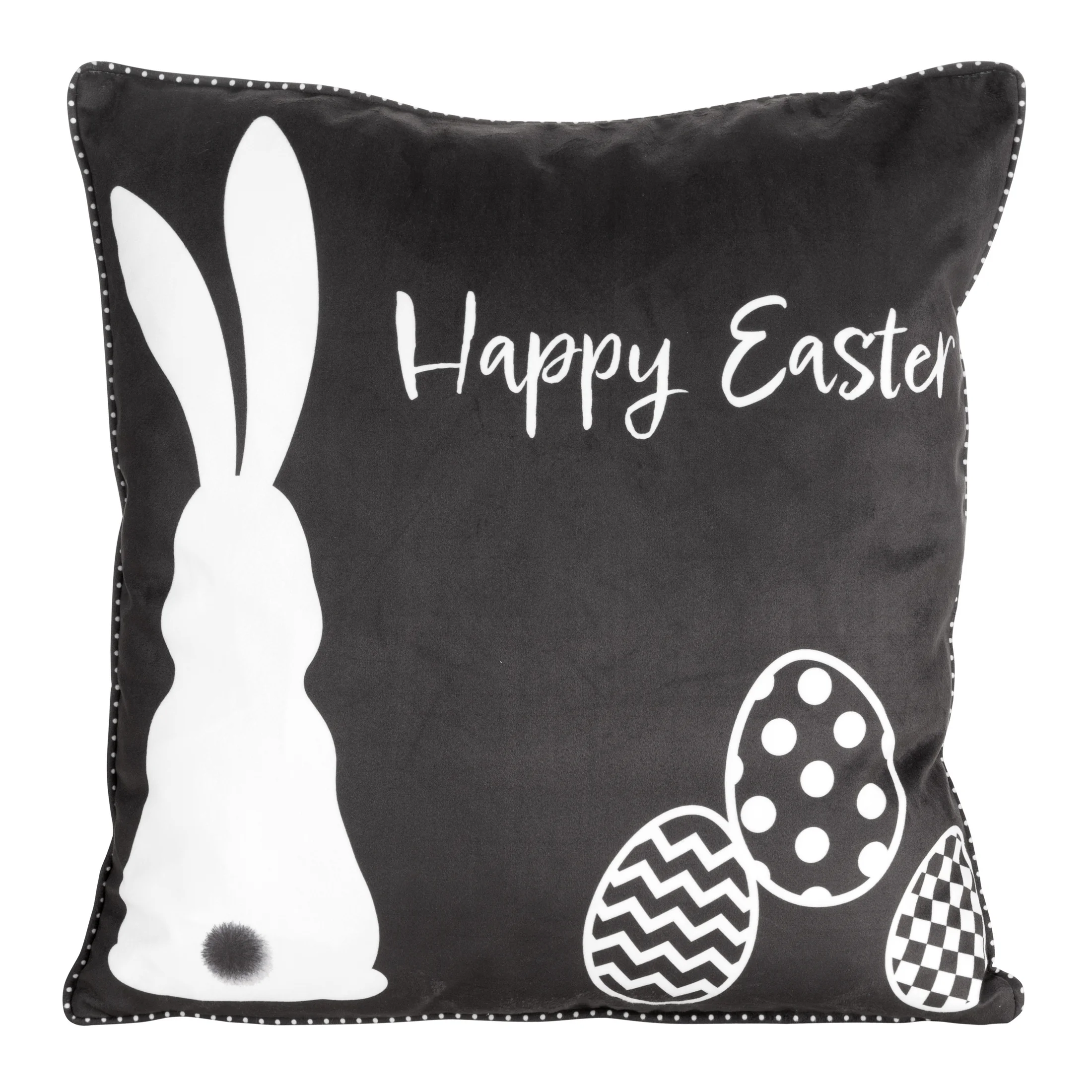 Poszewka na poduszkę 45x45 cm welwetowa czarno, biała z nadrukiem królika WIOSNA 5 | eurofirany