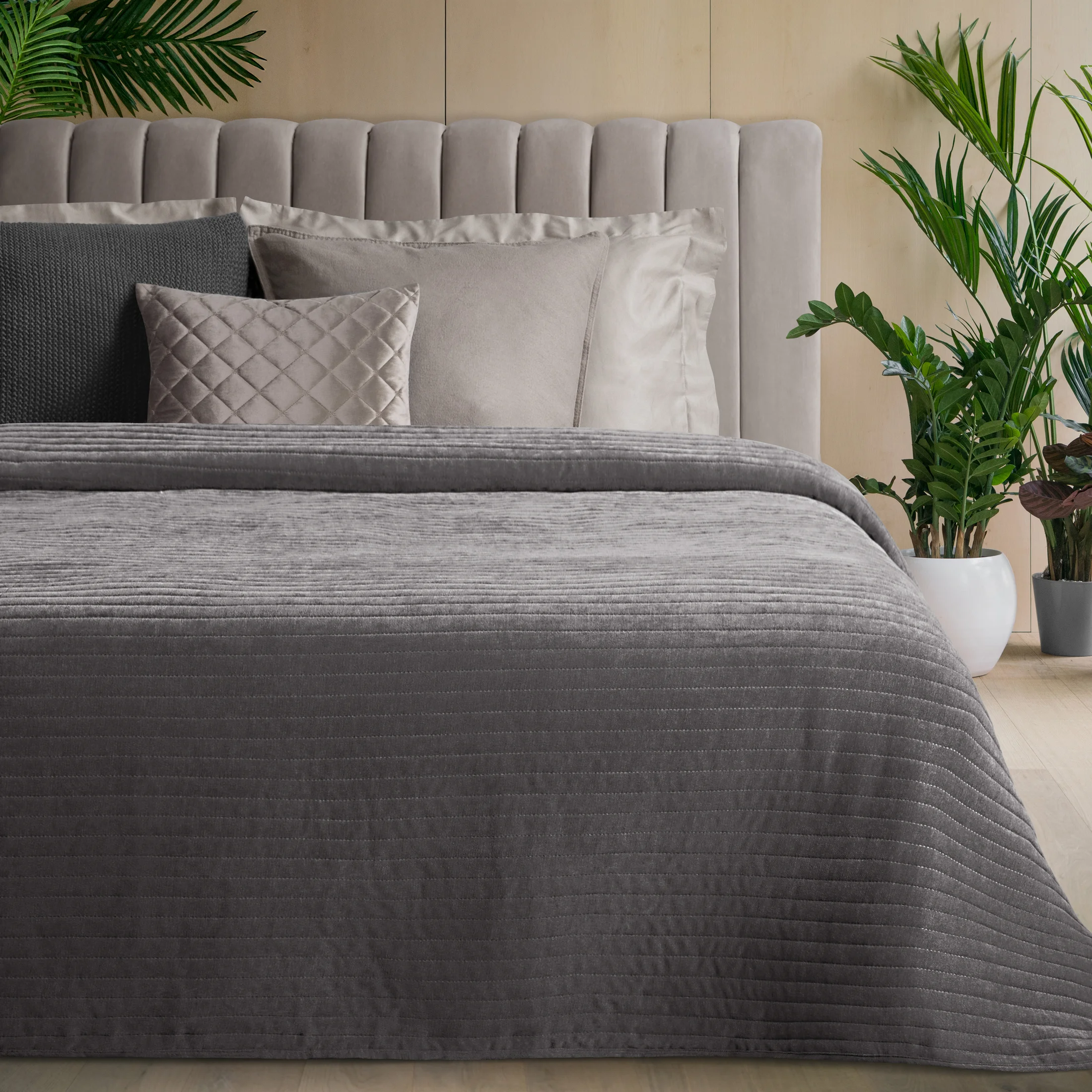 Narzuta szenilowa stalowa 220x240 cm pikowana metoda hot press - GLORI | eurofirany