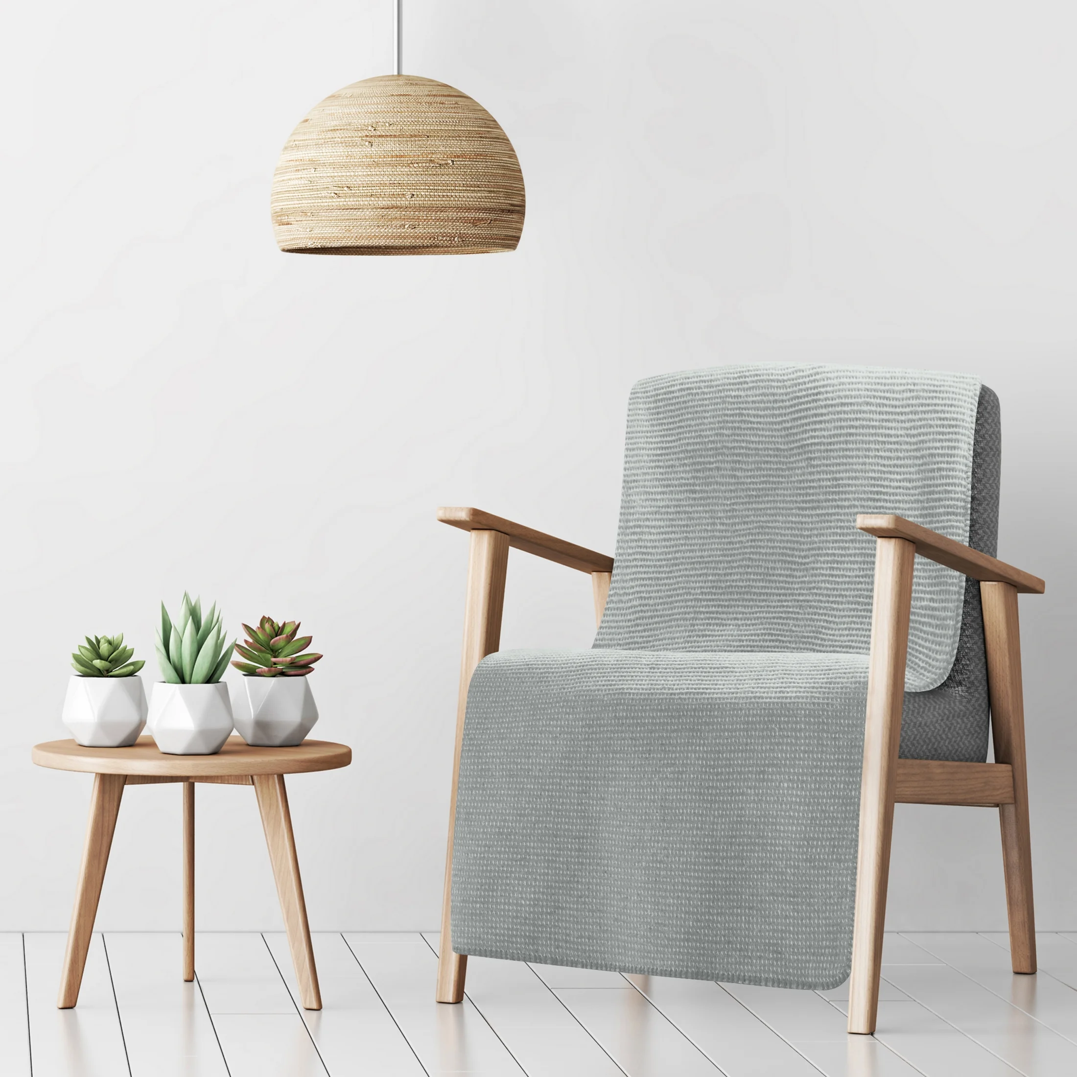 Narzuta na fotel-koc bawełniana 70x160 cm srebrna ze strukturalnym wzorem 3D AMBER Design 91 | eurofirany