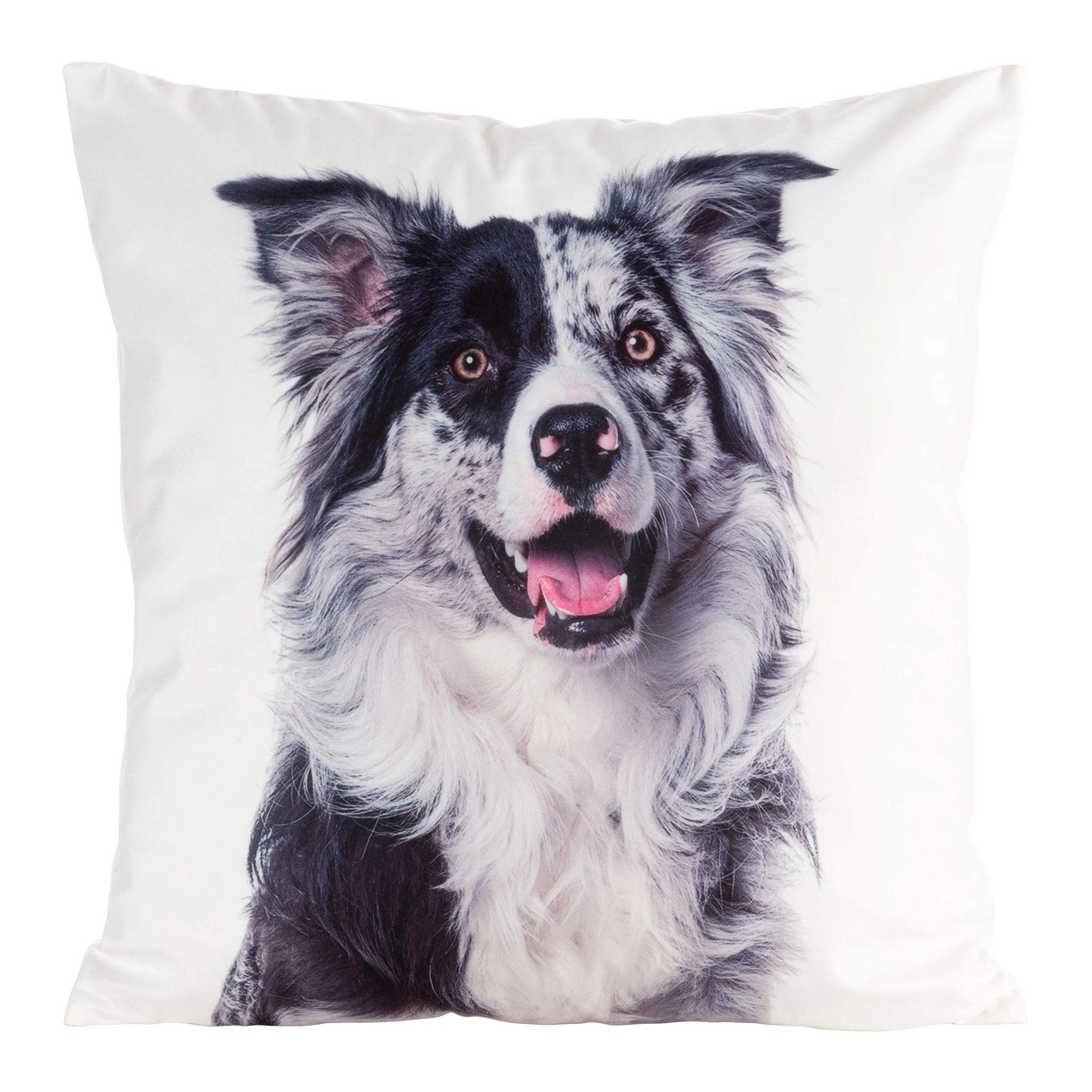 Poszewka na poduszkę 45x45 cm welwetowa biało, czarna zdobiona nadrukiem psa ANIMAL | eurofirany