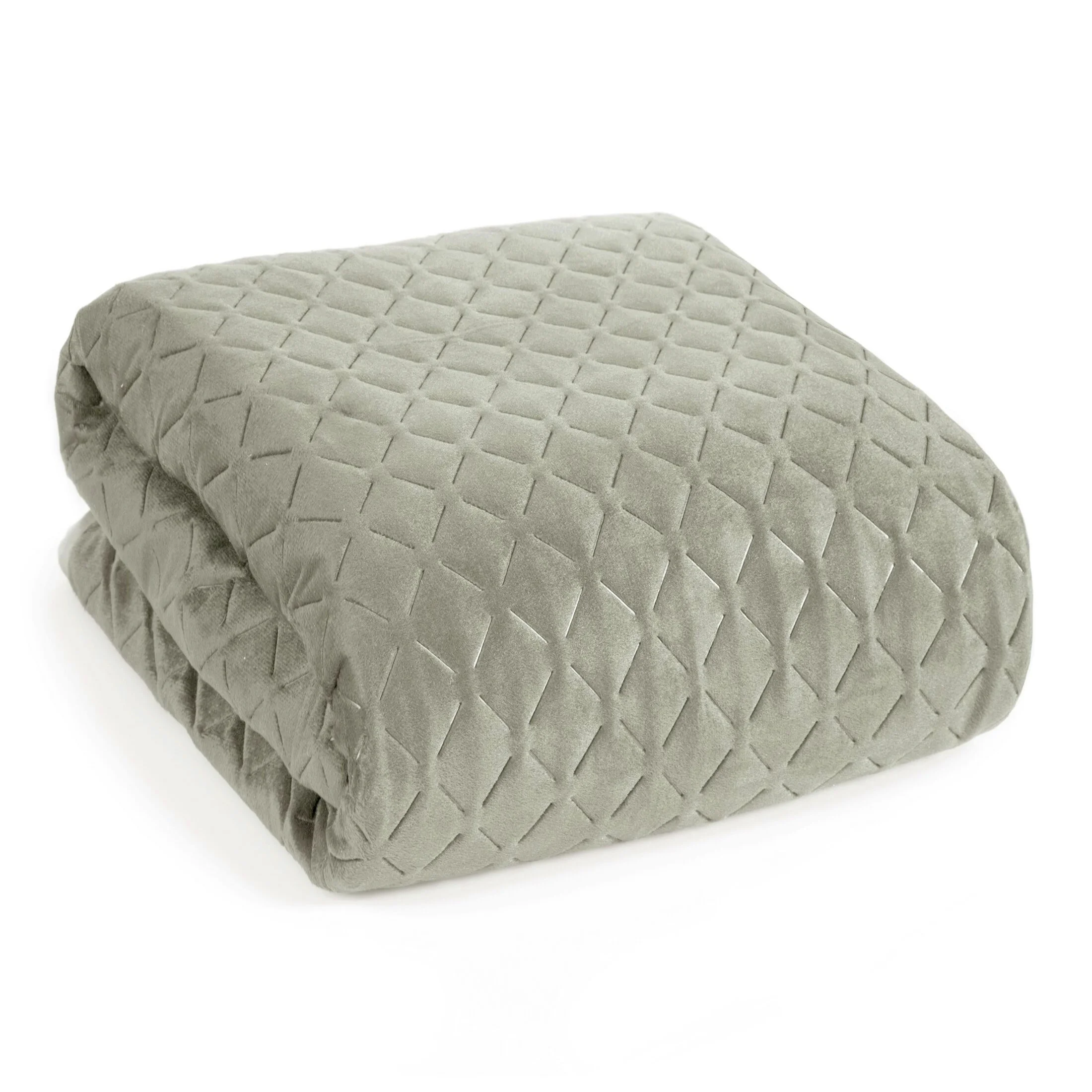 Narzuta welwetowa srebrna 200x220 cm pikowana w geometryczny wzór metodą hot press DIMON