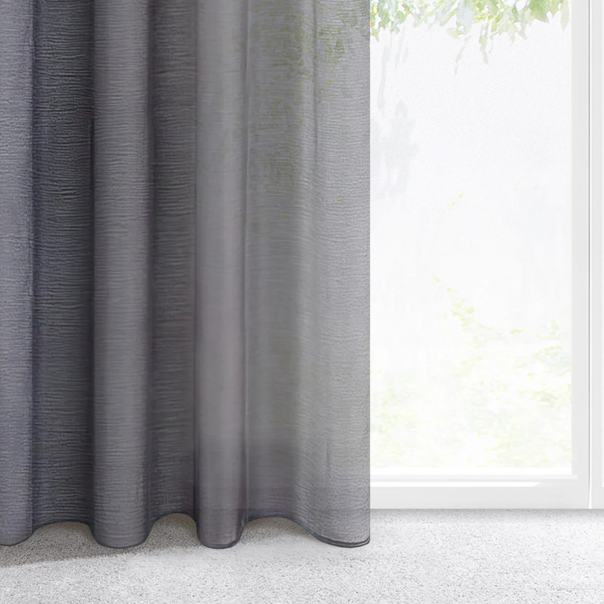 Firana ciemnofioletowa o strukturze drobnego deszczyku wzór poziomy 140x250 cm przelotka REBECCA | eurofirany