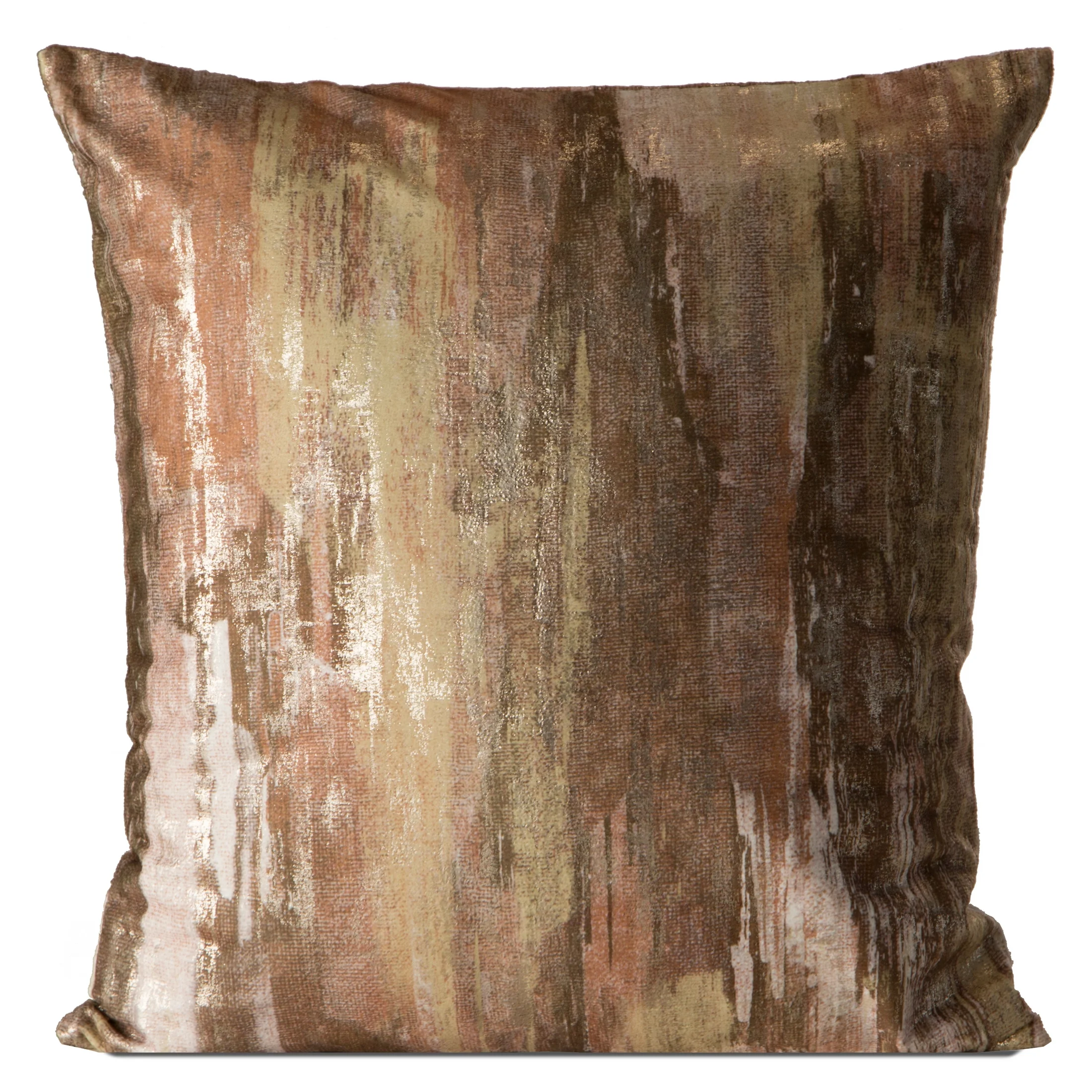 Poszewka na poduszkę 45x45 cm welwetowa brązowa z błyszczącym przecieranym nadrukiem ELLA | eurofirany