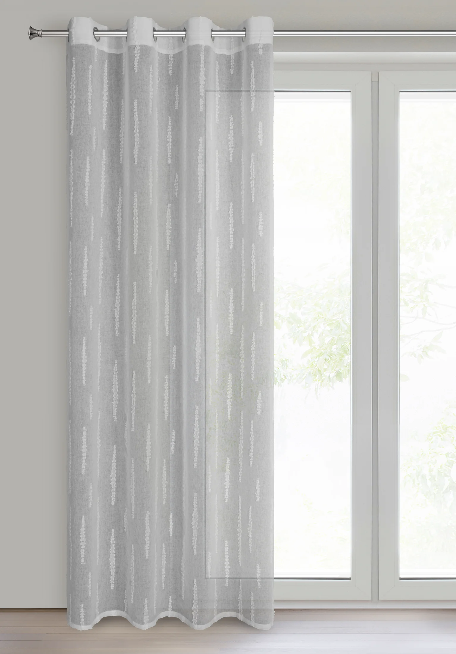 Firana srebrna zdobiona aplikacją 140x250 cm przelotka ALENI