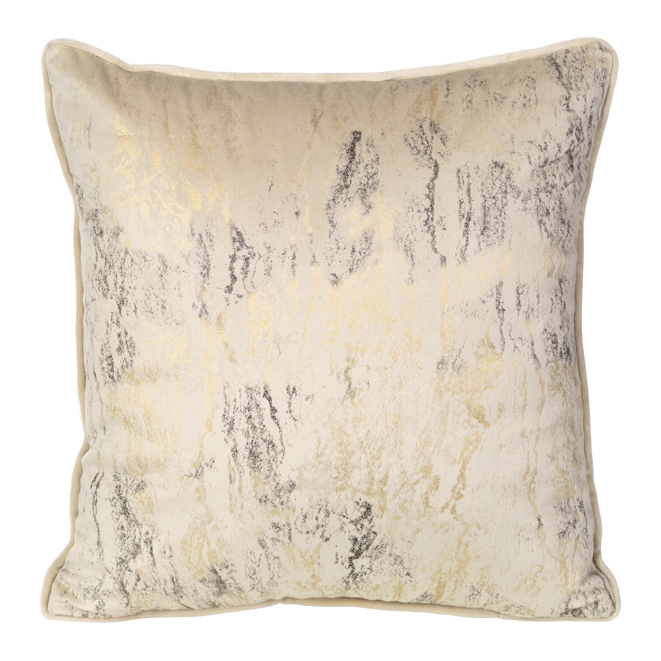 Poszewka na poduszkę 40x40 cm beżowa zdobiona jasnozłotym marmurowym nadrukiem KORNELIA |