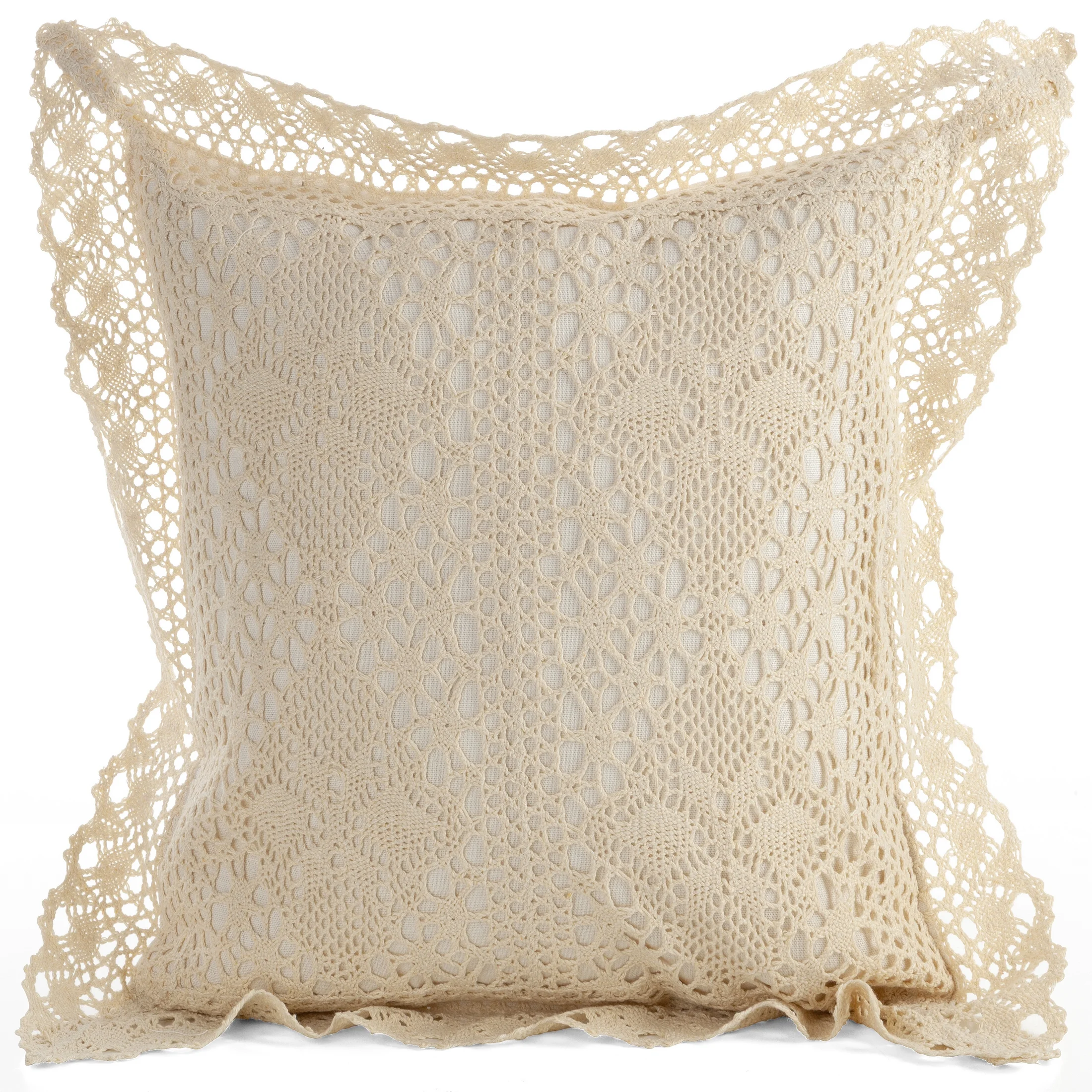 Poszewka na poduszkę 40x40 cm ażurowa jasnobeżowa w stylu boho MEGAN kolekcja FIORE | eurofirany