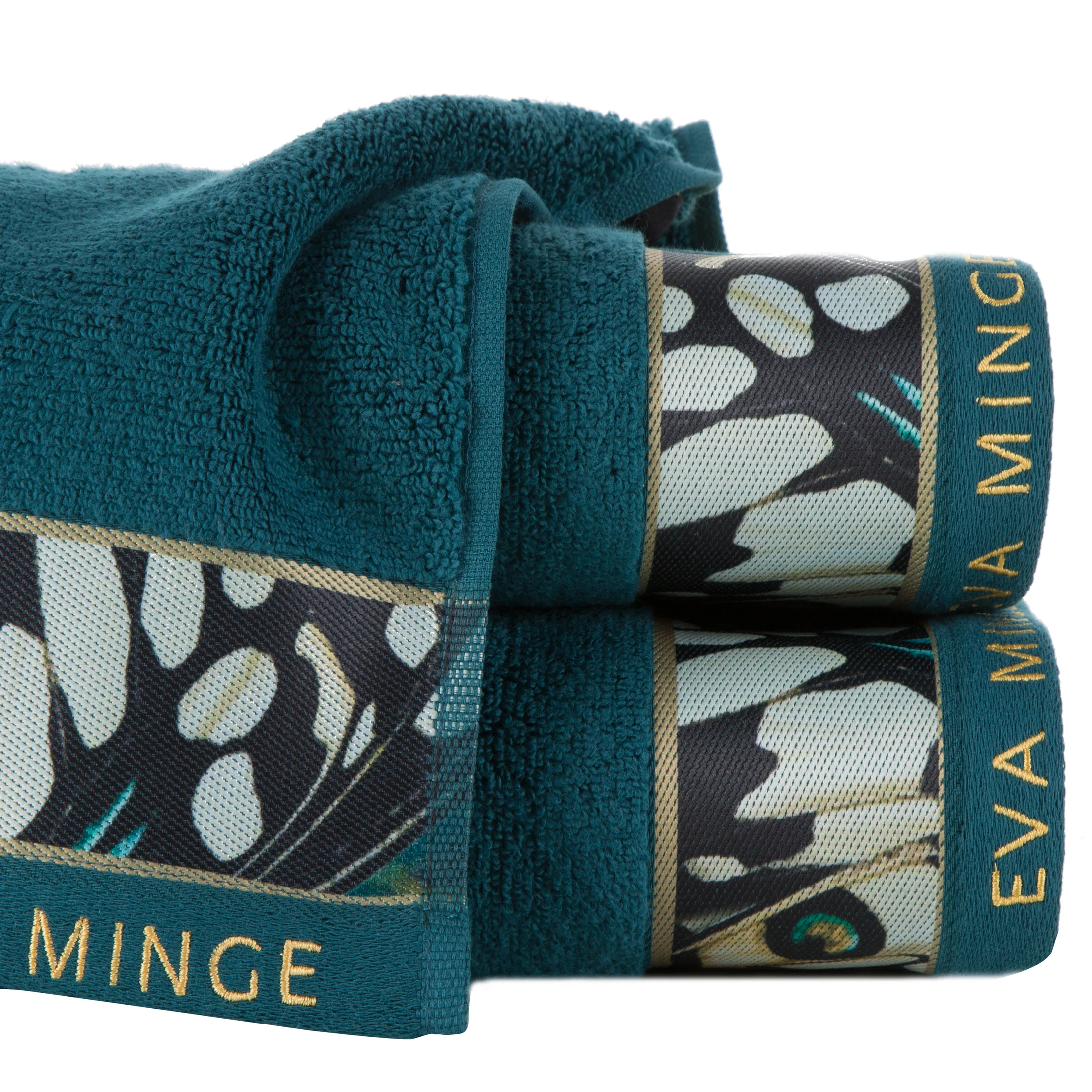 Ręcznik do rąk 30x50 cm bawełniany kolor ciemnoturkusowy z designerską bordiurą 500 g/m2 EVA 15 Eva Minge